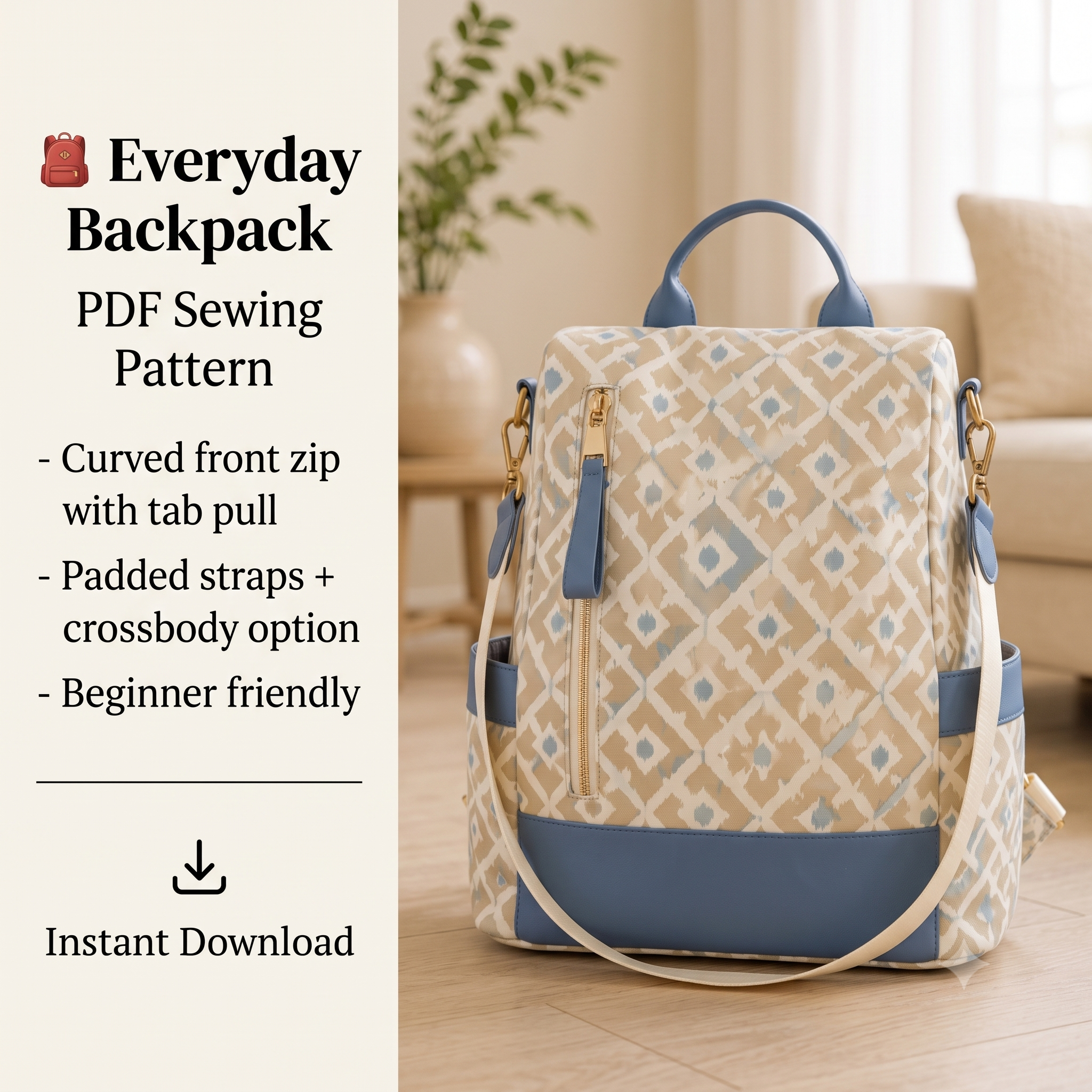Backpack Sewing Pattern | Bag Pattern | Beginner Pattern | Easy Backpack Pattern | Sewing Pattern | PDF Sewing Pattern | Easy Bag Pattern