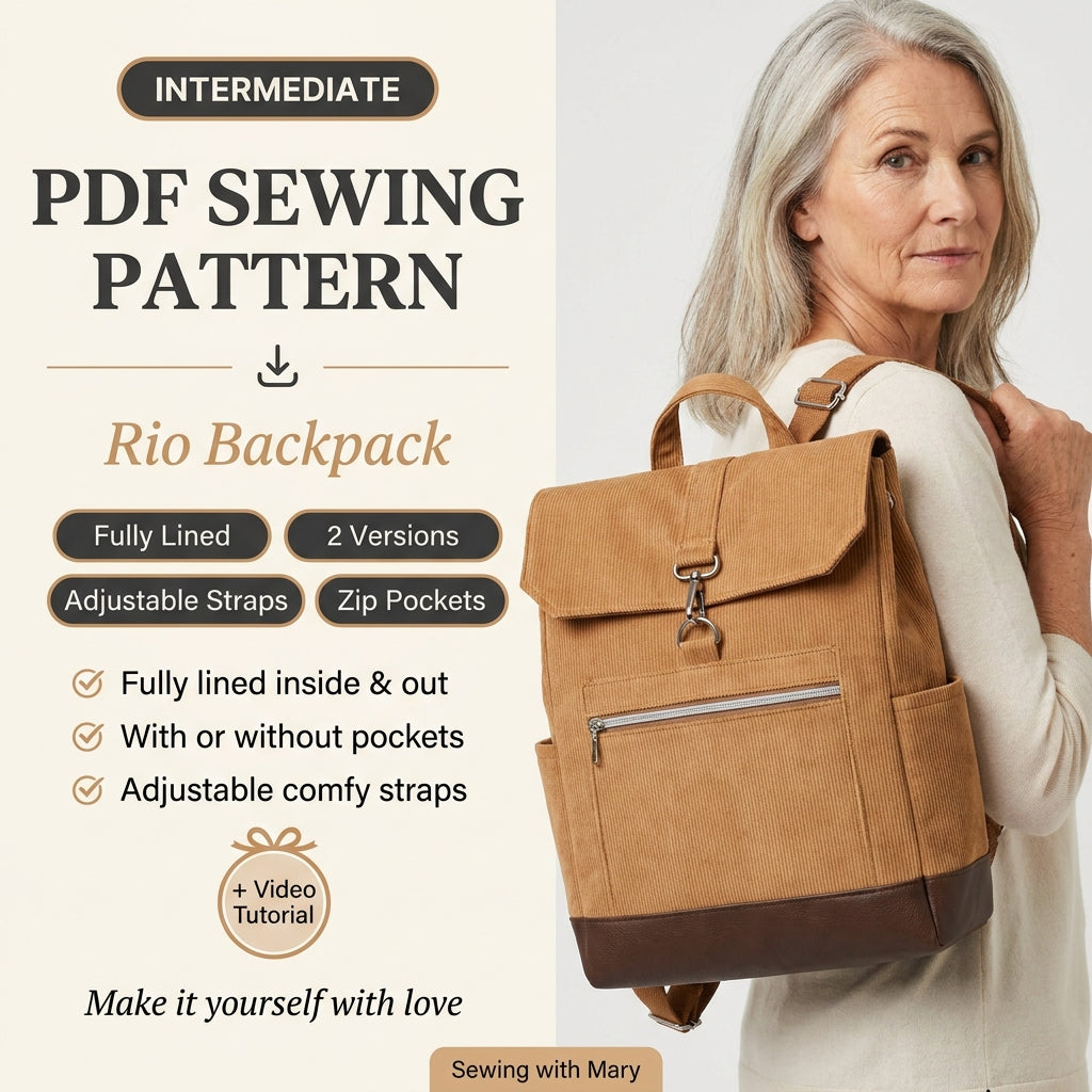 Backpack Sewing Pattern PDF | Rio Fully Lined Backpack Pattern with Video, Adjustable Strap Bag, 2 Versions, Intermediate, Instant Download