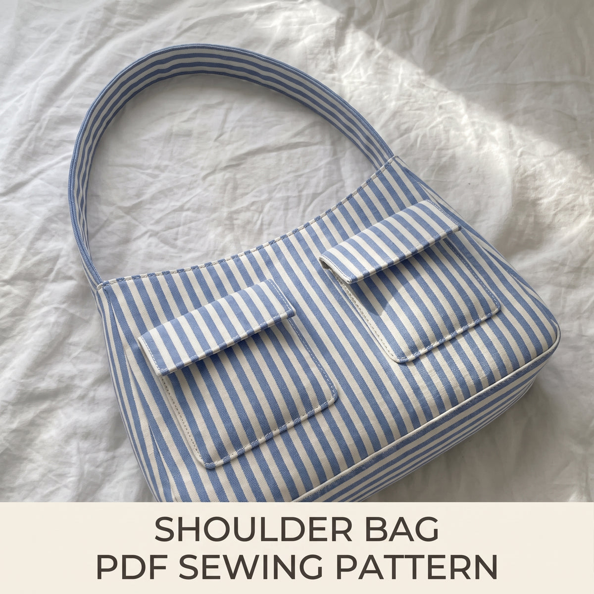 Shoulder Bag PDF Sewing Pattern | Baguette Handbag with Two Flap Pockets, Lined, 2-3 Hours | A4
