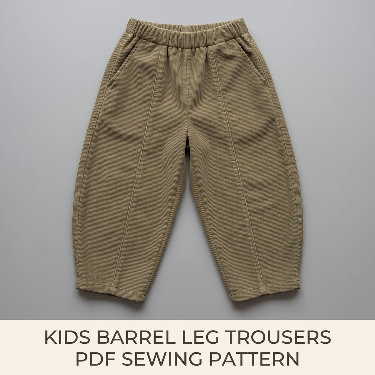Kids Barrel Leg Trousers Sewing Pattern PDF | Unisex Pull-On Pants, 8 Sizes 80-150 cm | A4, A0 & Projector