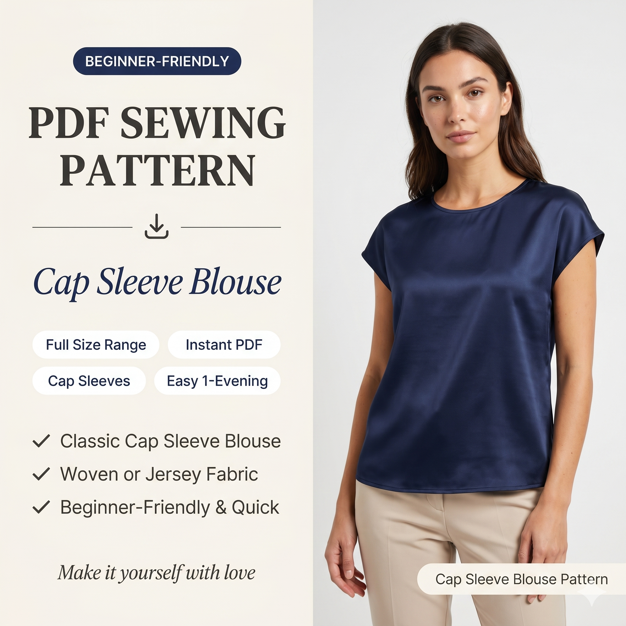 Basic woven cap sleeve t-shirt/blouse - Easy to sew PDF sewing pattern for women
