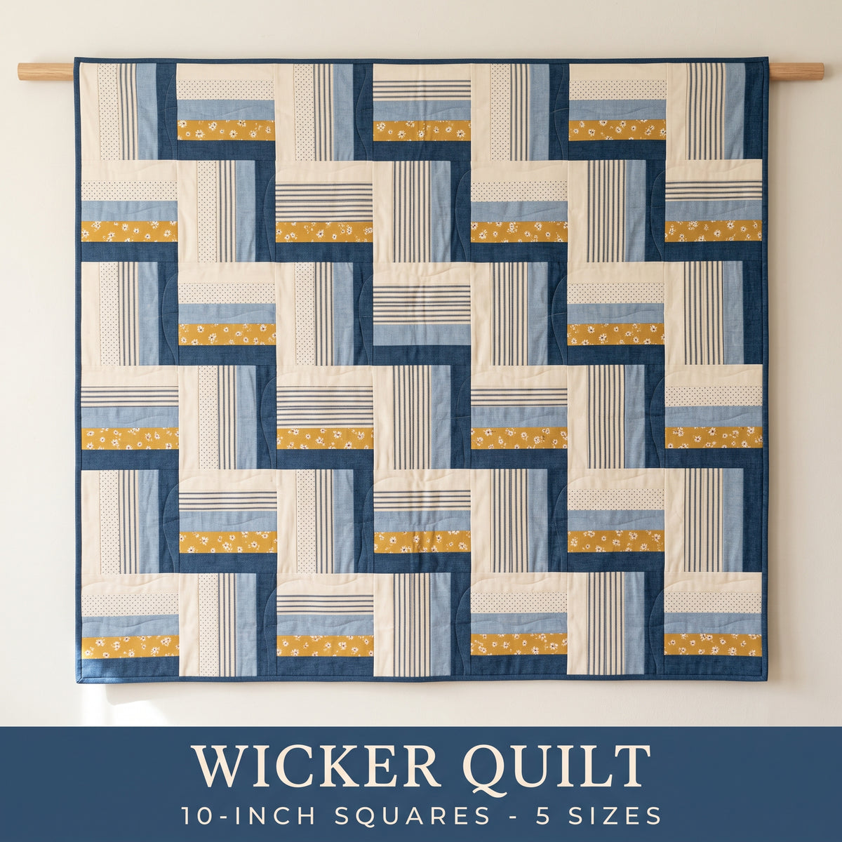 Wicker Quilt Pattern PDF, Basketweave Layer Cake Quilt, 10 Inch Squares, Beginner, 5 Sizes Baby to King, Woven Look Quilt