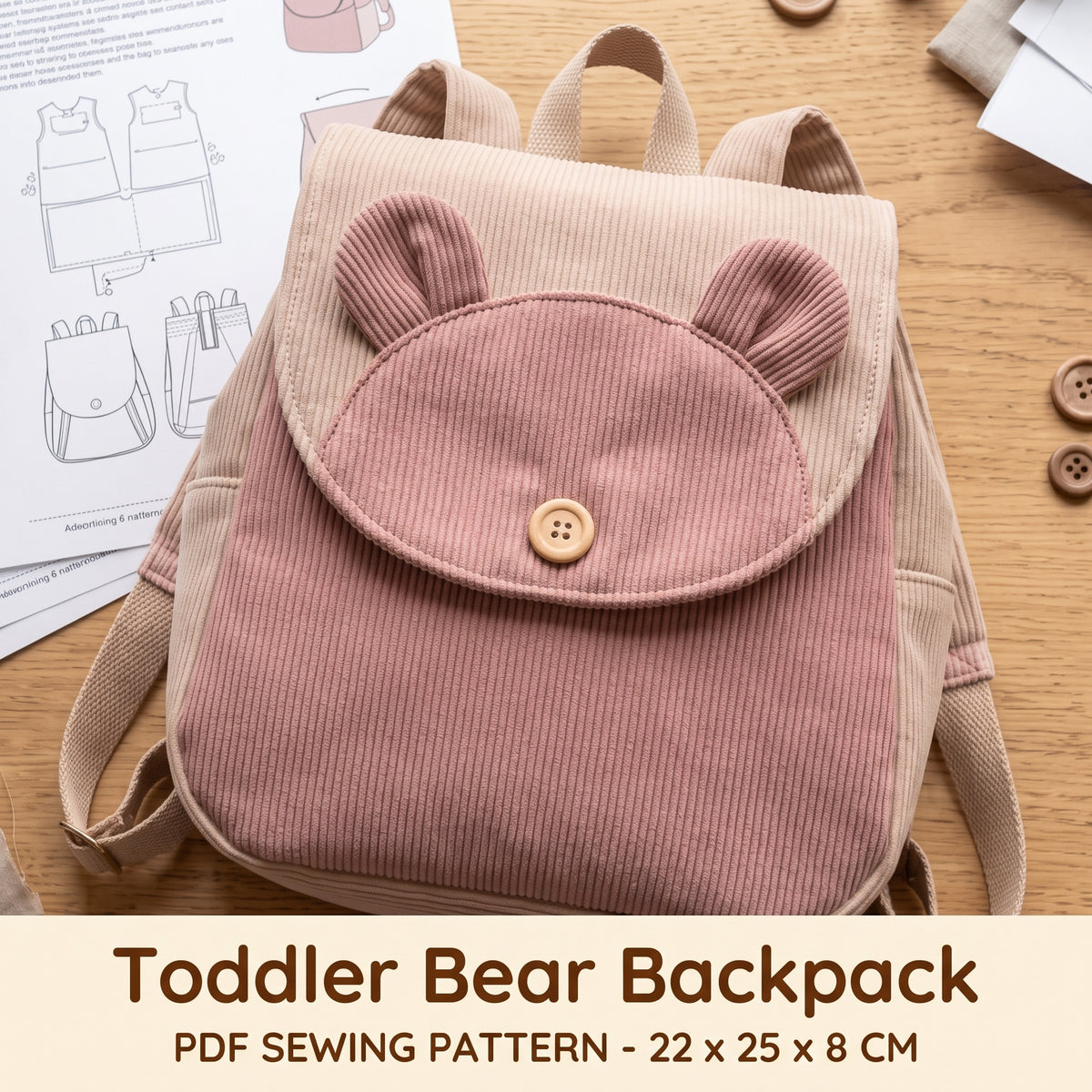 Toddler Bear Backpack PDF Sewing Pattern, Rucksack Ages 1-4, Easy