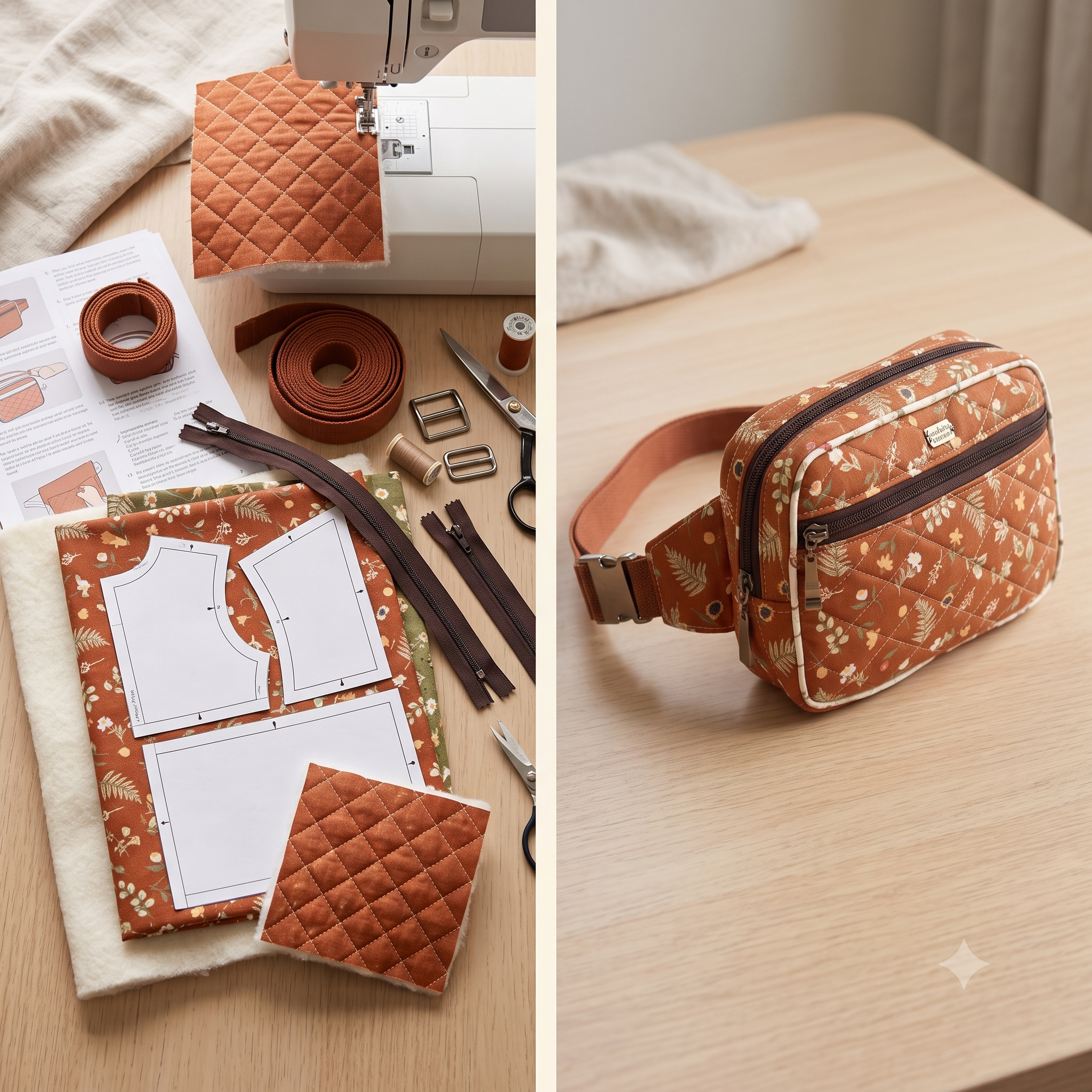 Belt Bag PDF Sewing Pattern, Quilted Bum Bag Pattern, 2 Sizes Fanny Pack Pattern, Adjustable Waist Bag Instant Download