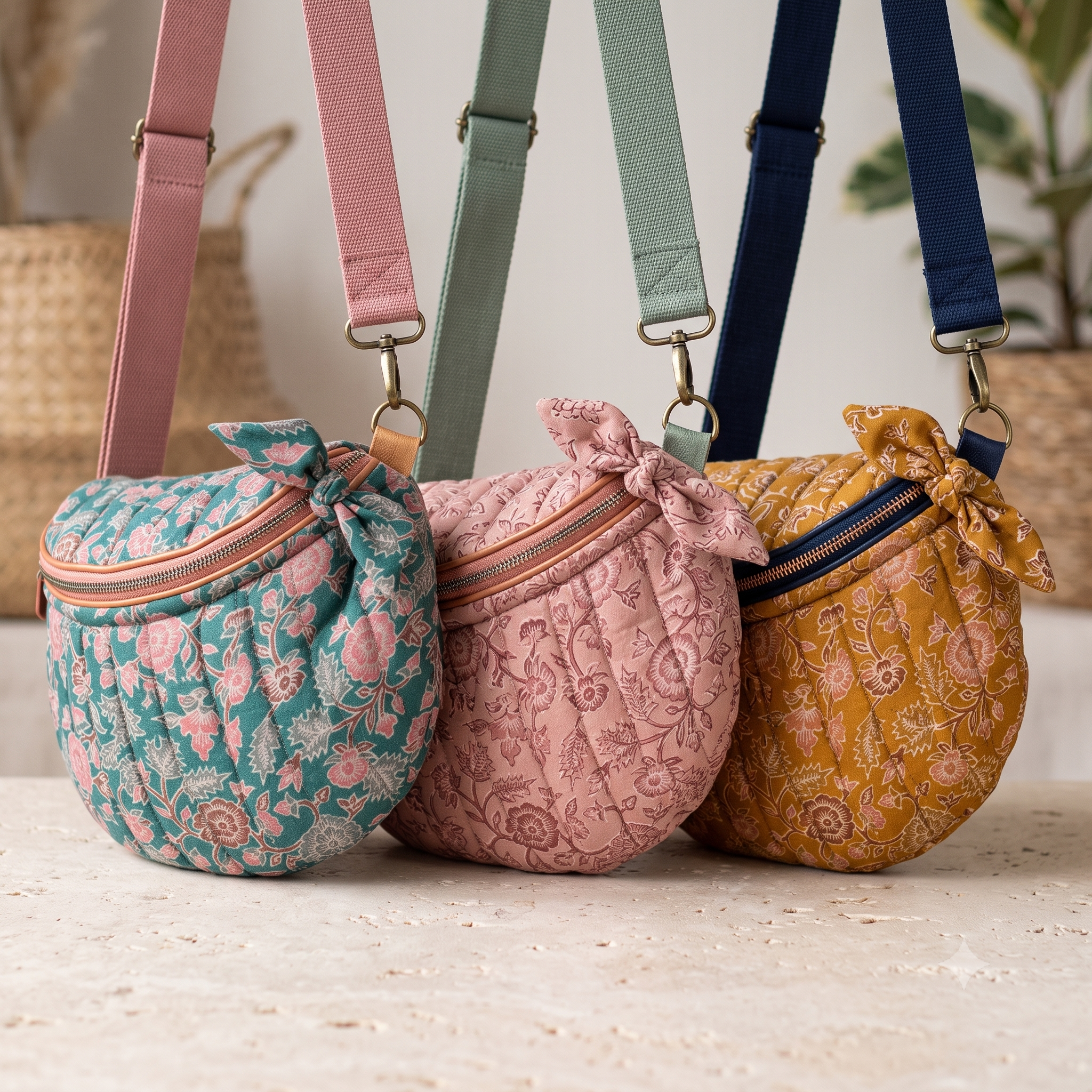 Quilted Belt Bag PDF Sewing Pattern | Crescent Bum Bag, Floral Block-Print | Adjustable Crossbody Strap, Zip Pocket | Beginner Friendly