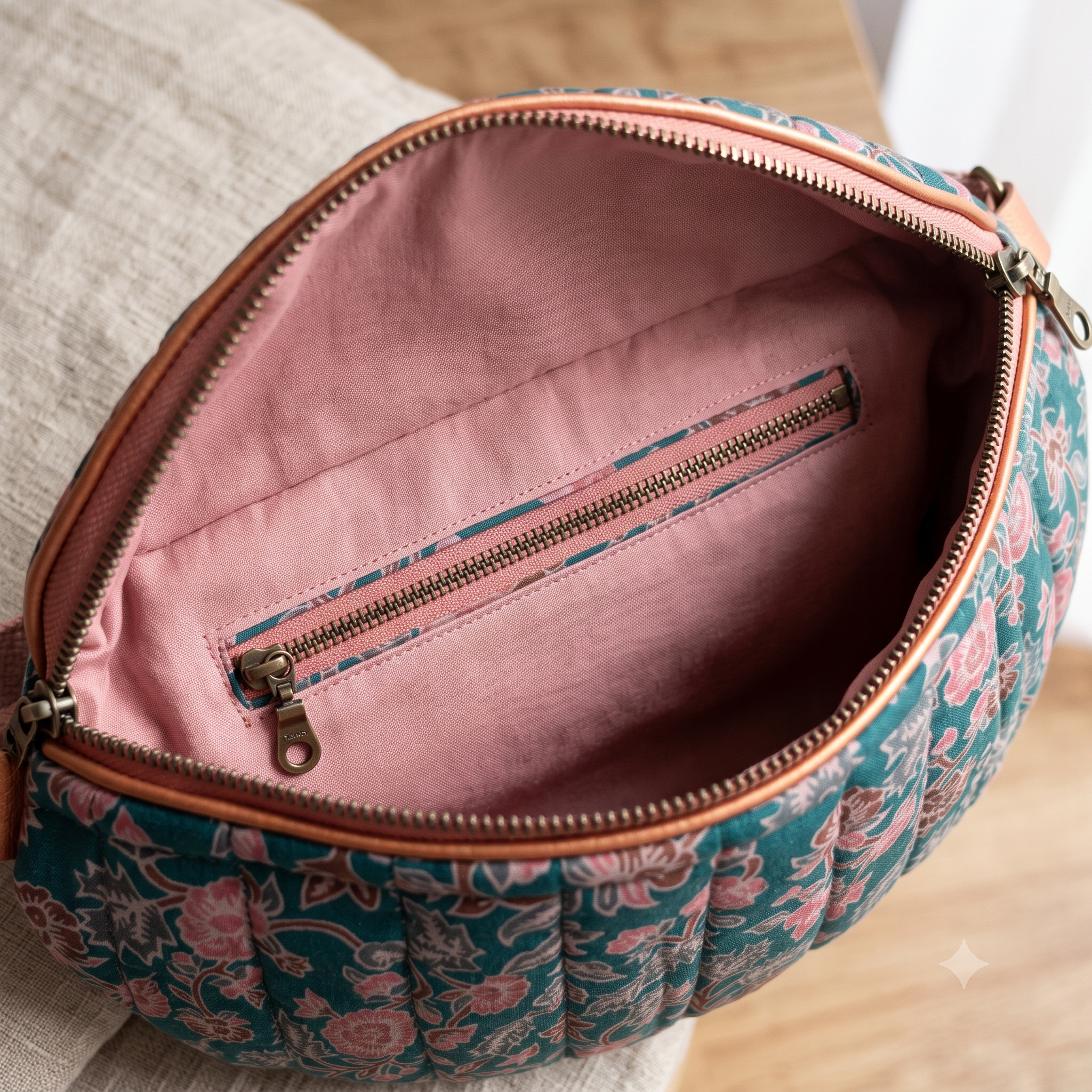 Quilted Belt Bag PDF Sewing Pattern | Crescent Bum Bag, Floral Block-Print | Adjustable Crossbody Strap, Zip Pocket | Beginner Friendly