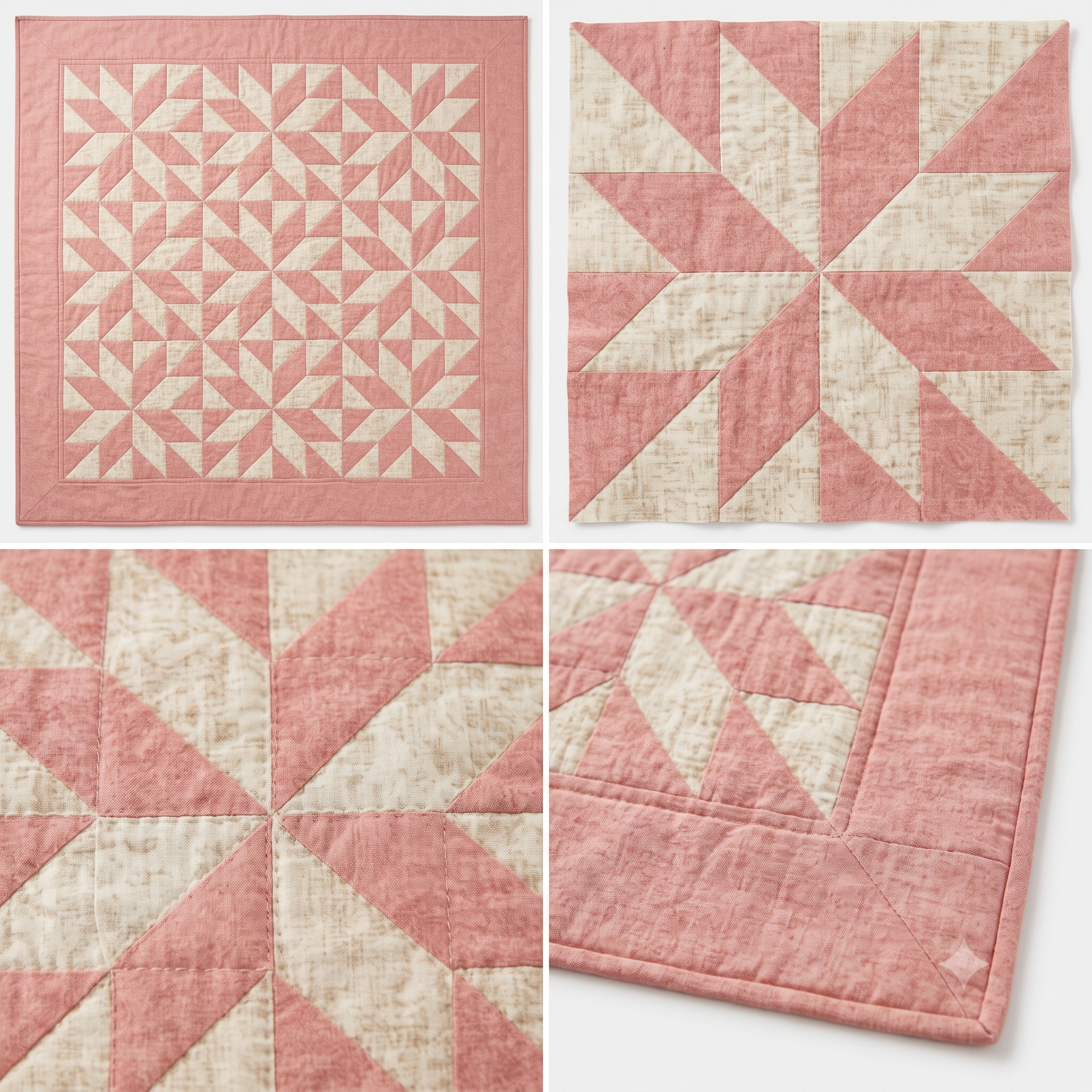 Blush Blossom Quilt Pattern PDF, Pink Cream Patchwork Quilt, Romantic HST Quilt Pattern, Digital Download