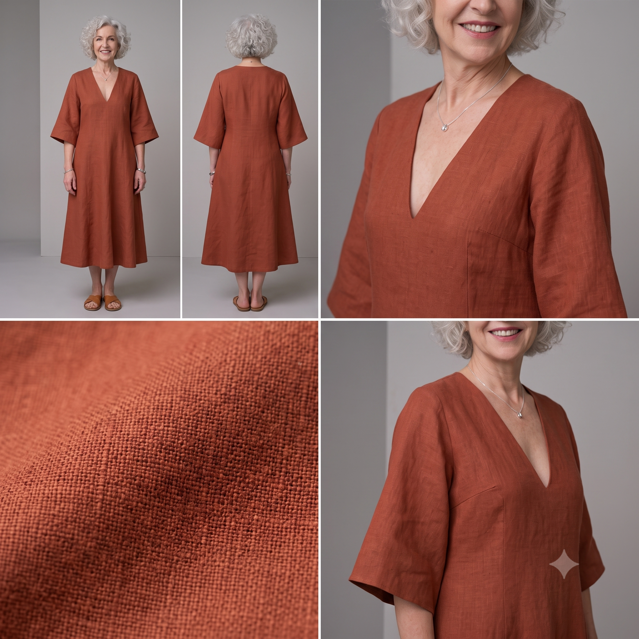Linen Midi Dress Sewing Pattern PDF, Flared Sleeve Dress Pattern, Loose Fit Linen Dress, V Neck Midi Dress, Women's Sewing Pattern US 2–30