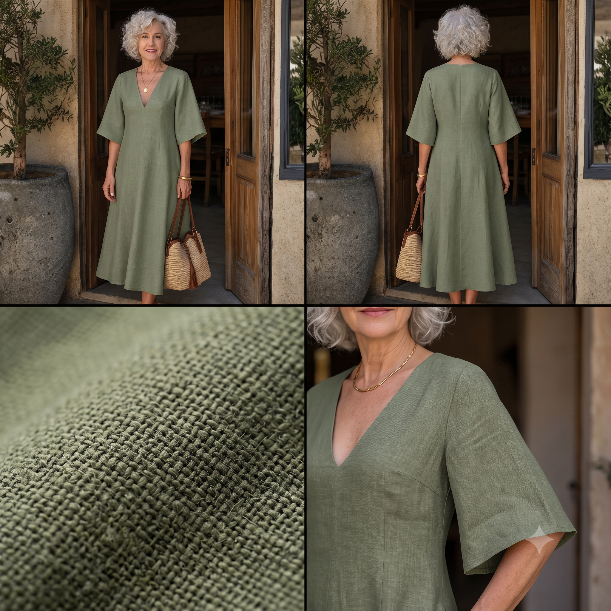 Linen Midi Dress Sewing Pattern PDF, Flared Sleeve Dress Pattern, Loose Fit Linen Dress, V Neck Midi Dress, Women's Sewing Pattern US 2–30
