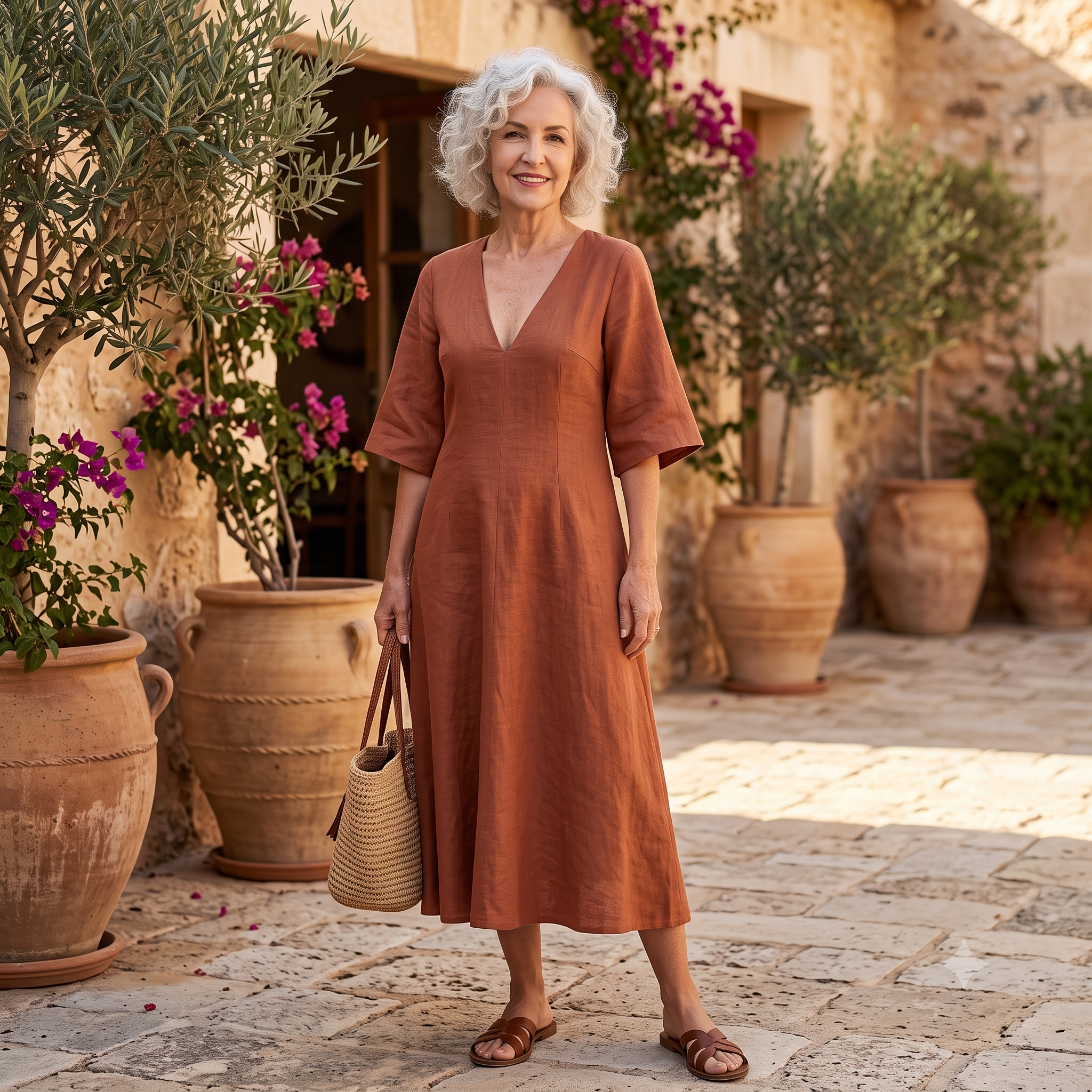 Linen Midi Dress Sewing Pattern PDF, Flared Sleeve Dress Pattern, Loose Fit Linen Dress, V Neck Midi Dress, Women's Sewing Pattern US 2–30