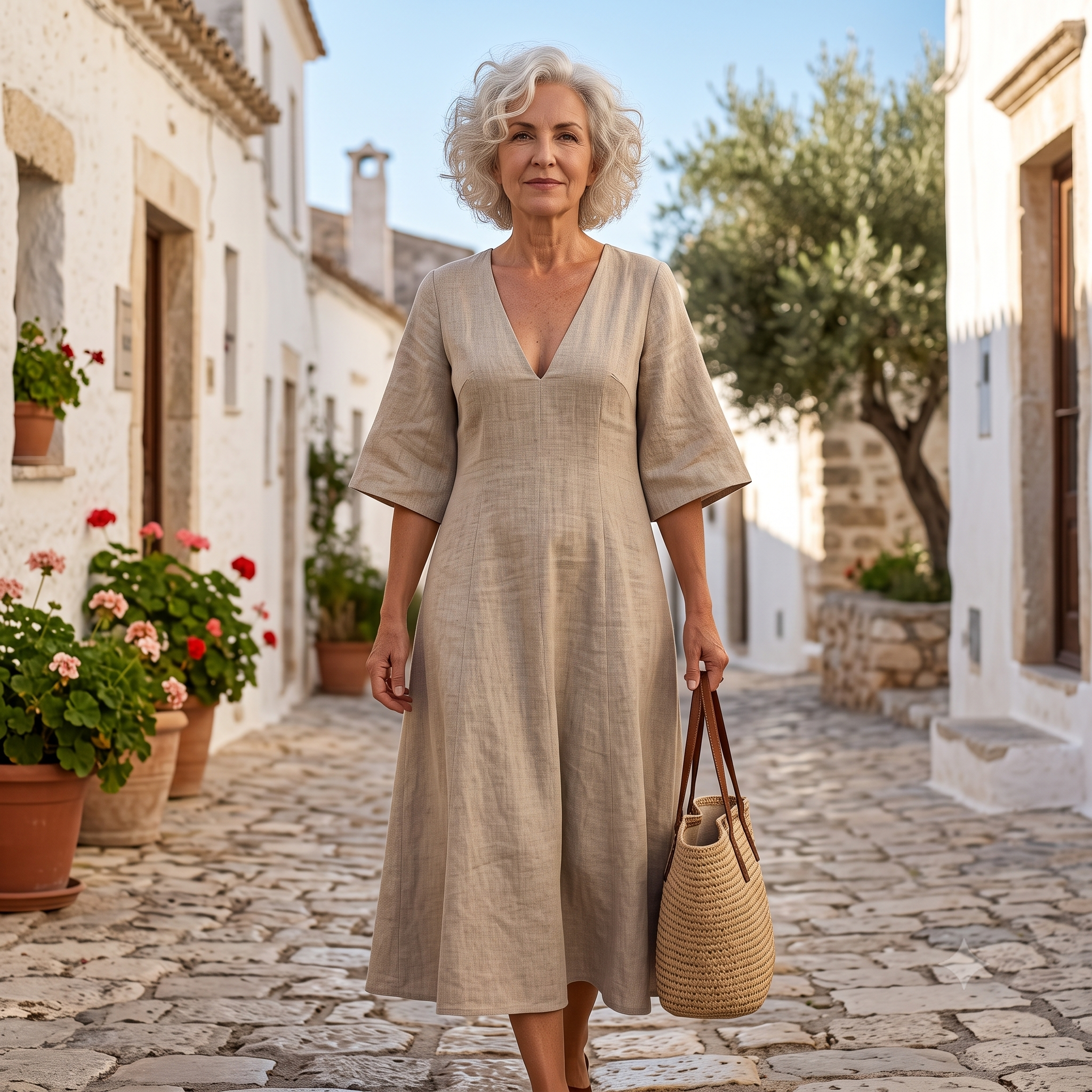 Linen Midi Dress Sewing Pattern PDF, Flared Sleeve Dress Pattern, Loose Fit Linen Dress, V Neck Midi Dress, Women's Sewing Pattern US 2–30