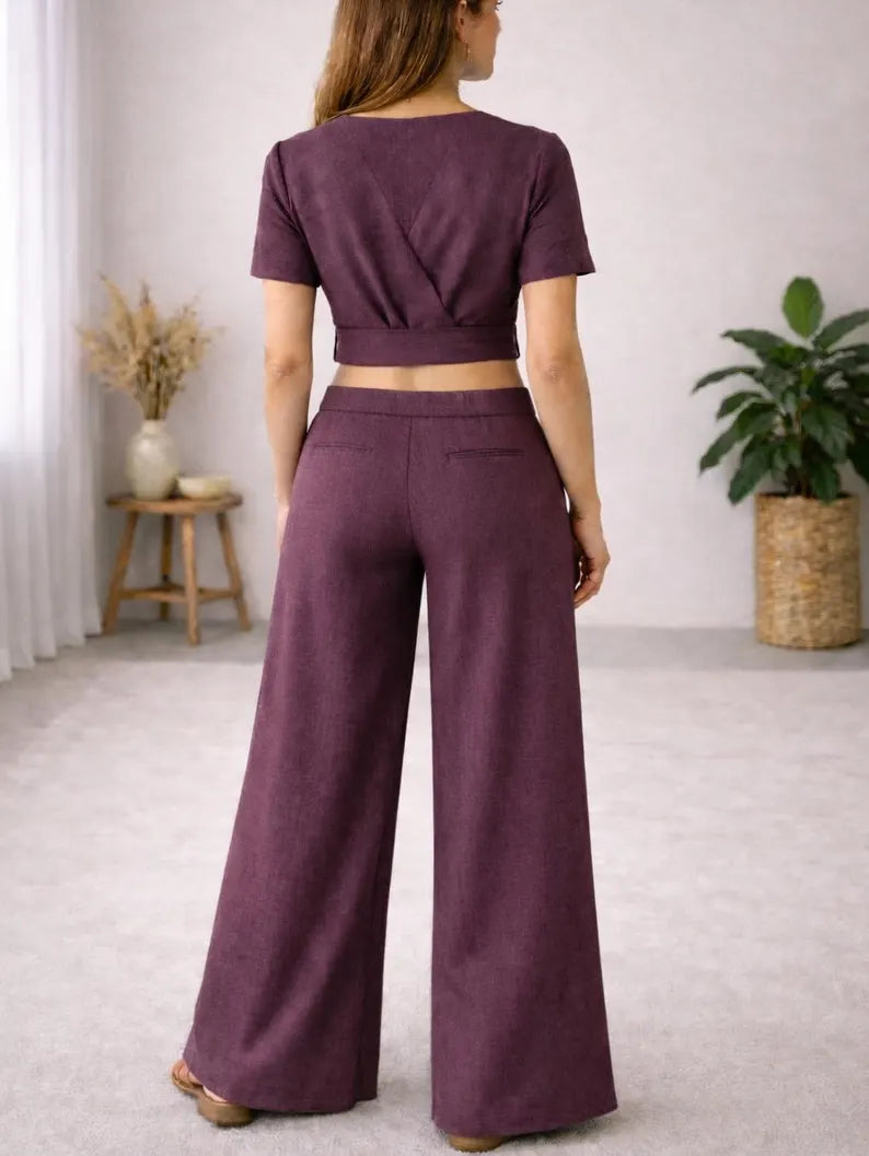 Boho Wrap Co-Ord Set PDF Sewing Pattern, Wide Leg Pants, Linen Outfit (Digital Download)