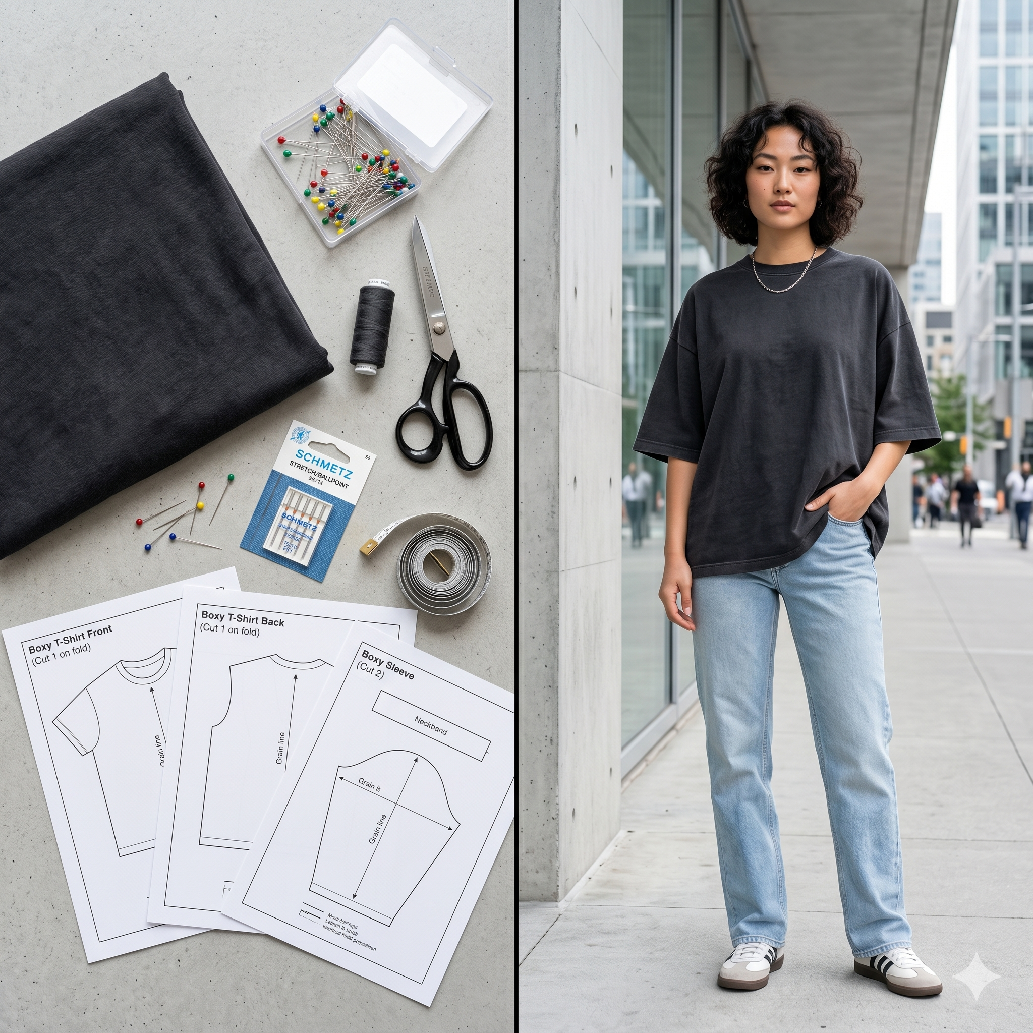 Boxy Fit T Shirt Sewing Pattern PDF, Unisex Oversized Tee Pattern, Youth & Adult Sizes 5XS–5XL, A4 Digital Download, Beginner Friendly