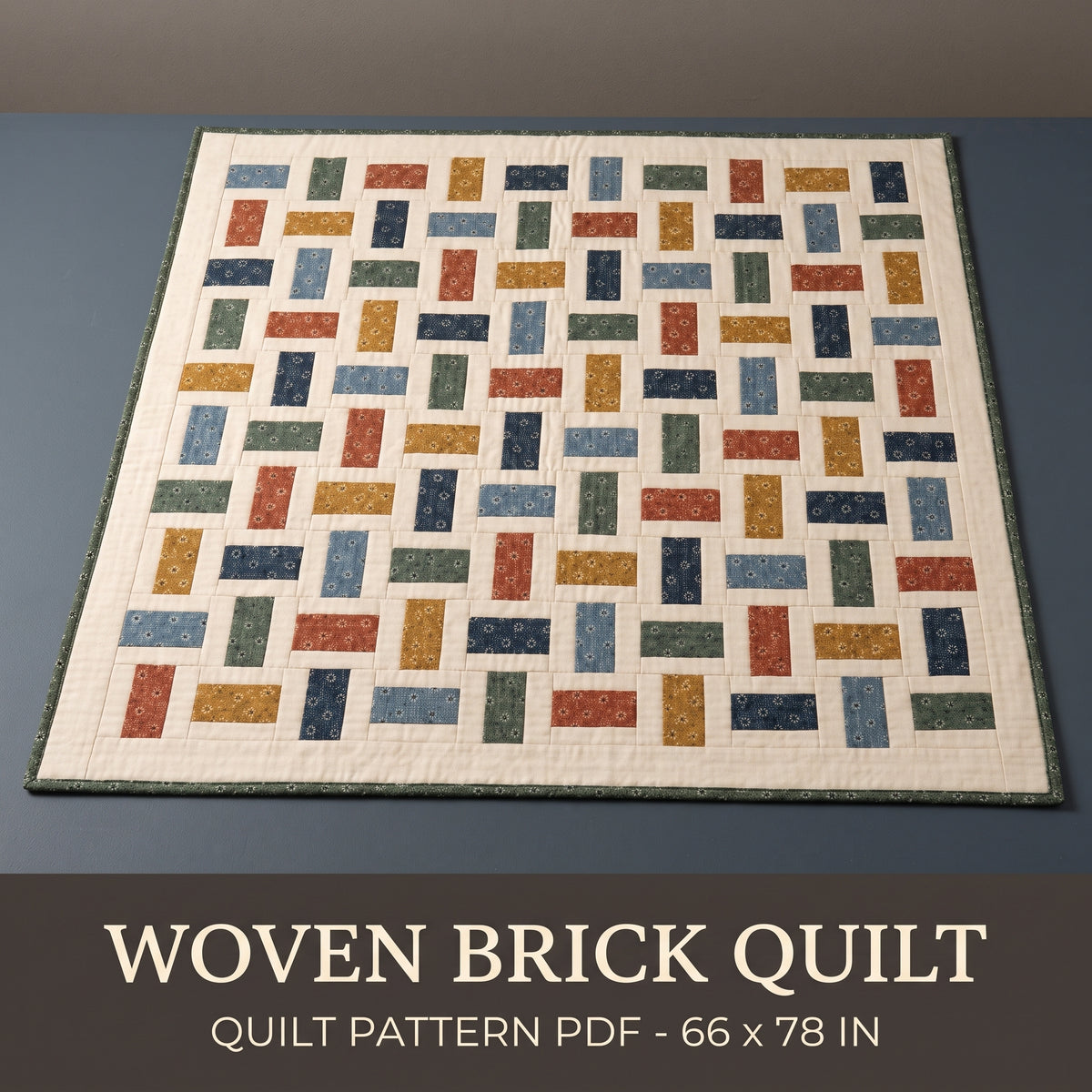 Brick Quilt Pattern PDF, Beginner Quilt, 66 x 78 in Throw Quilt