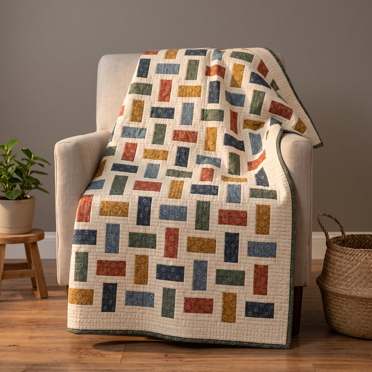 Brick Quilt Pattern PDF, Beginner Quilt, 66 x 78 in Throw Quilt