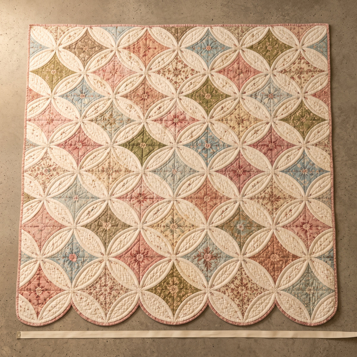 Cathedral Window Style Quilt Pattern PDF, Queen Coverlet, Appliqué