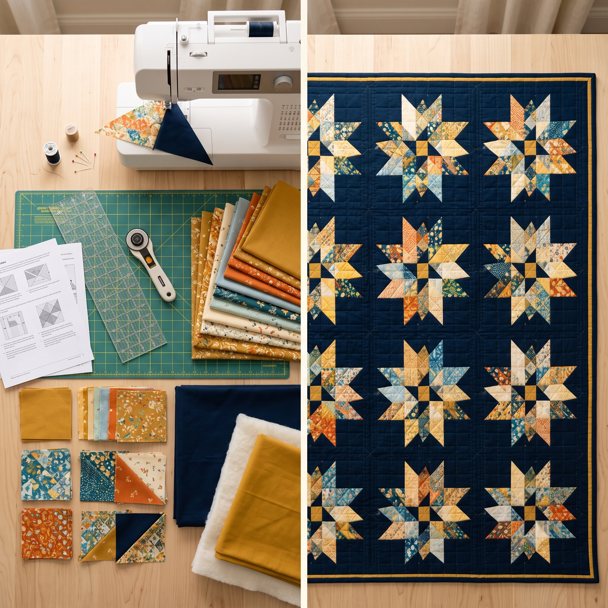 Celestial Stars Quilt Pattern PDF | Modern Star Quilt Pattern | Geometric Patchwork Quilt | Beginner Friendly | Instant Download