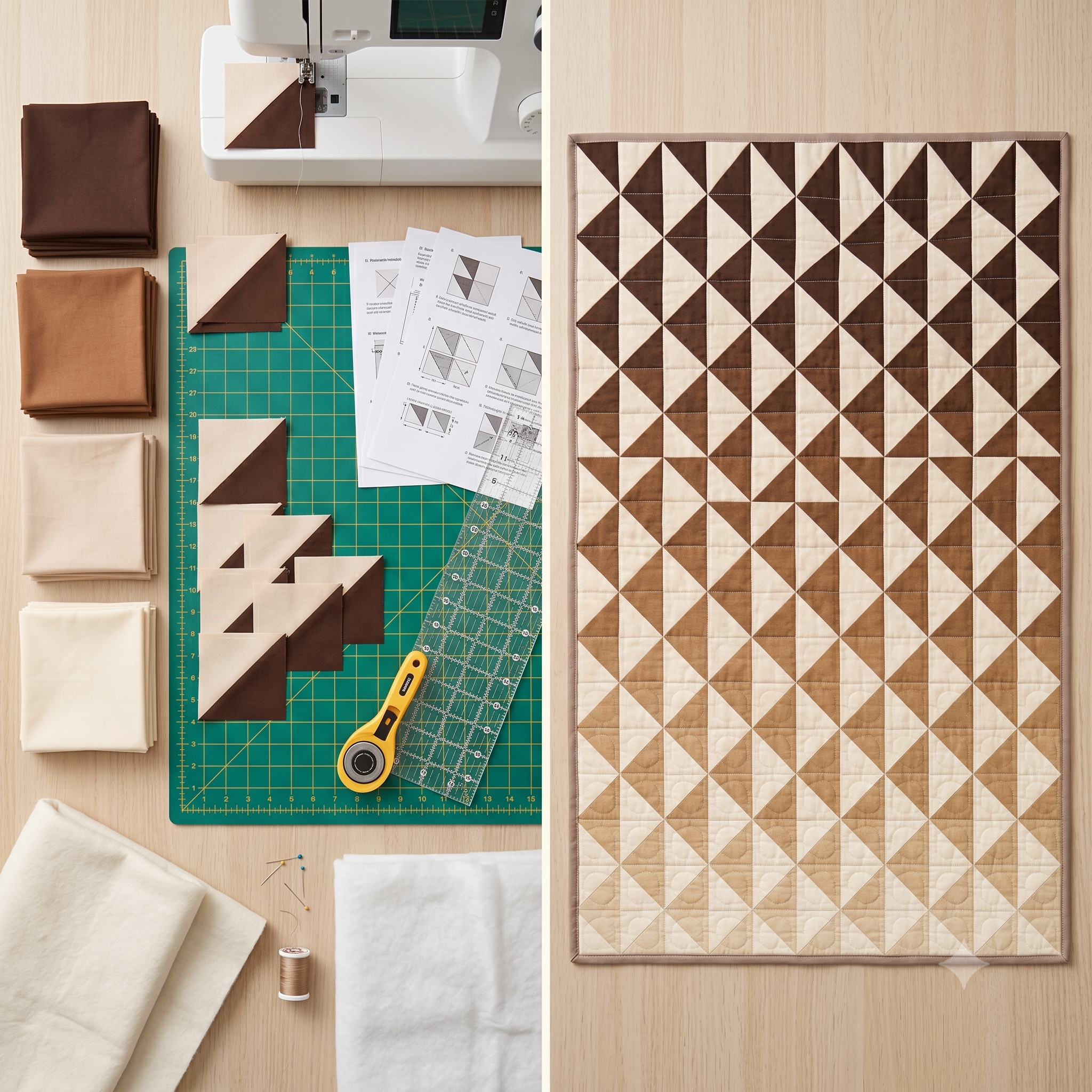 Checker Fade Quilt Pattern PDF | Beginner-Friendly HST Quilt | Modern Boho Ombré, Neutral Brown & Cream | Baby, Throw & Twin | Instant Download
