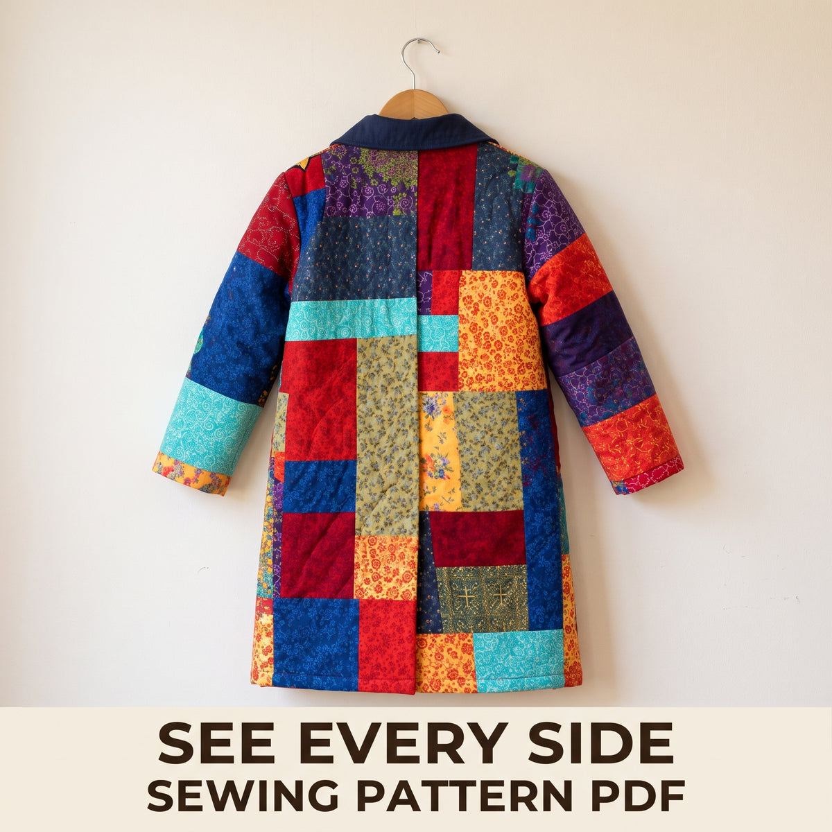 Child Patchwork Jacket Pattern, Colorful Scrap Coat for Girls and Boys, Lined, Instant Download PDF