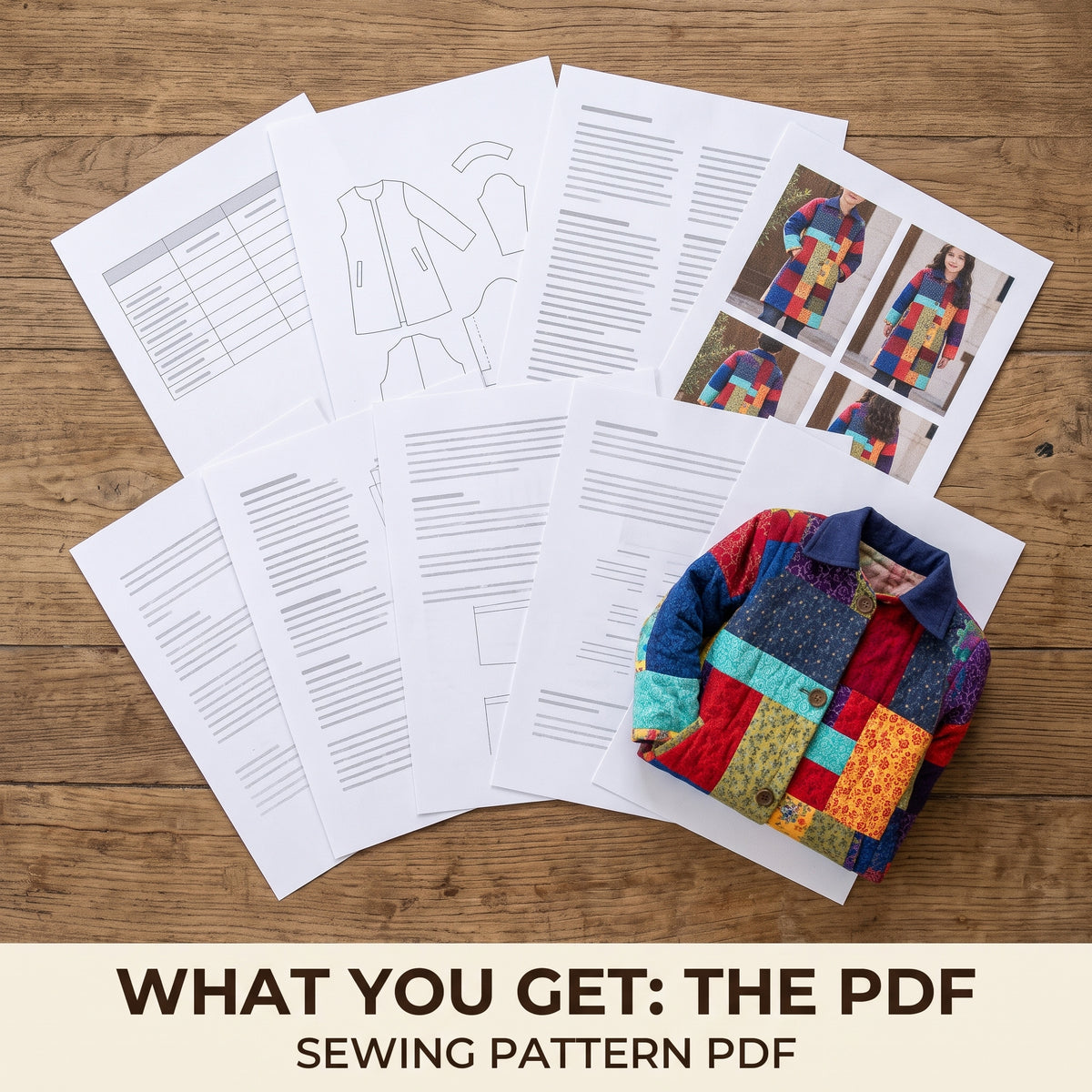 Child Patchwork Jacket Pattern, Colorful Scrap Coat for Girls and Boys, Lined, Instant Download PDF