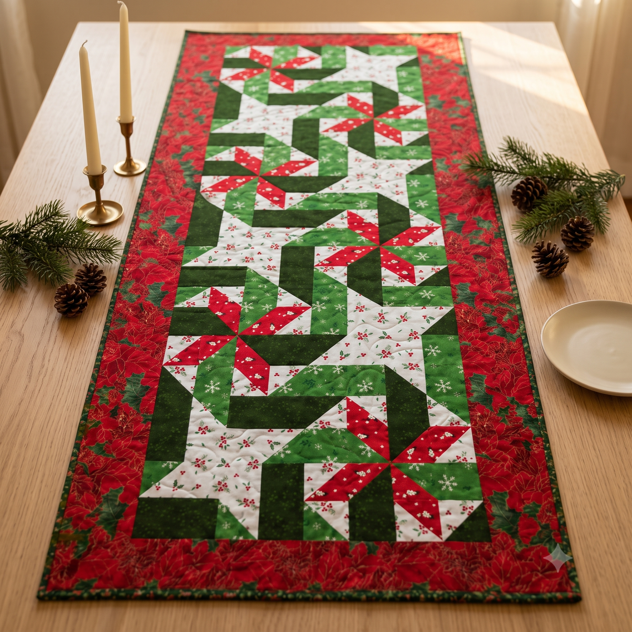 Christmas Star Table Runner Quilt Pattern PDF | 20 x 36 Holiday Patchwork | Wall Hanging | Instant Download