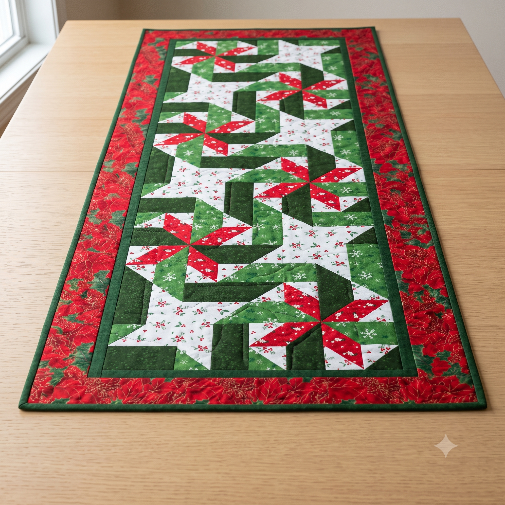 Christmas Star Table Runner Quilt Pattern PDF | 20 x 36 Holiday Patchwork | Wall Hanging | Instant Download
