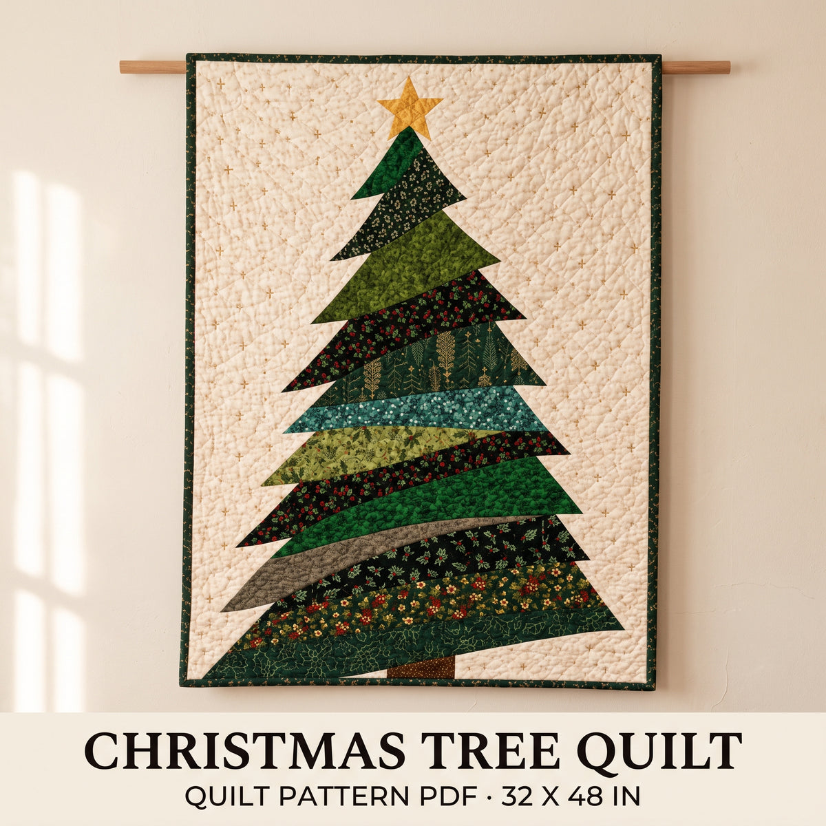 Christmas Tree Quilt Pattern PDF, Scrappy Holiday Wall Hanging, 32x48, Modern Christmas Quilt Pattern