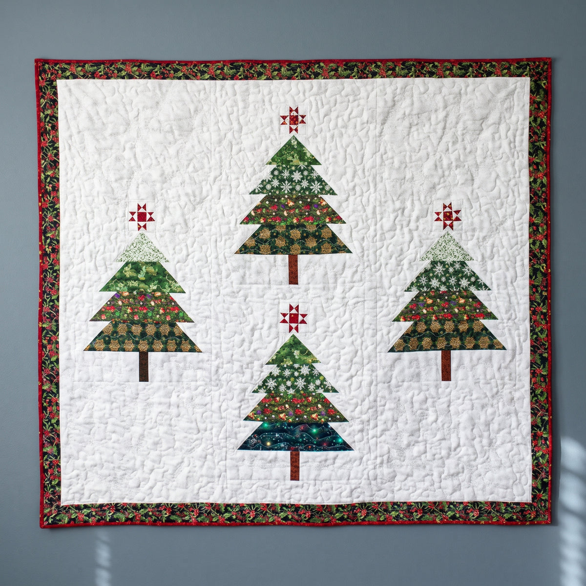 Christmas Tree Wall Quilt Pattern PDF, Pieced Pine Trees with Star Toppers, Holiday Wall Hanging and Lap Quilt, Beginner
