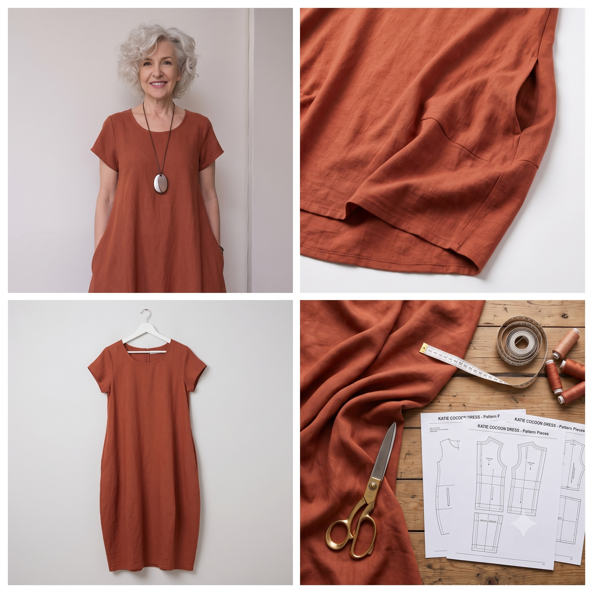 Cocoon Dress Sewing Pattern PDF | Katie Summer Dress Pattern for Women, Round Neck Dress with Pockets, Sizes S-5XL, Instant Download