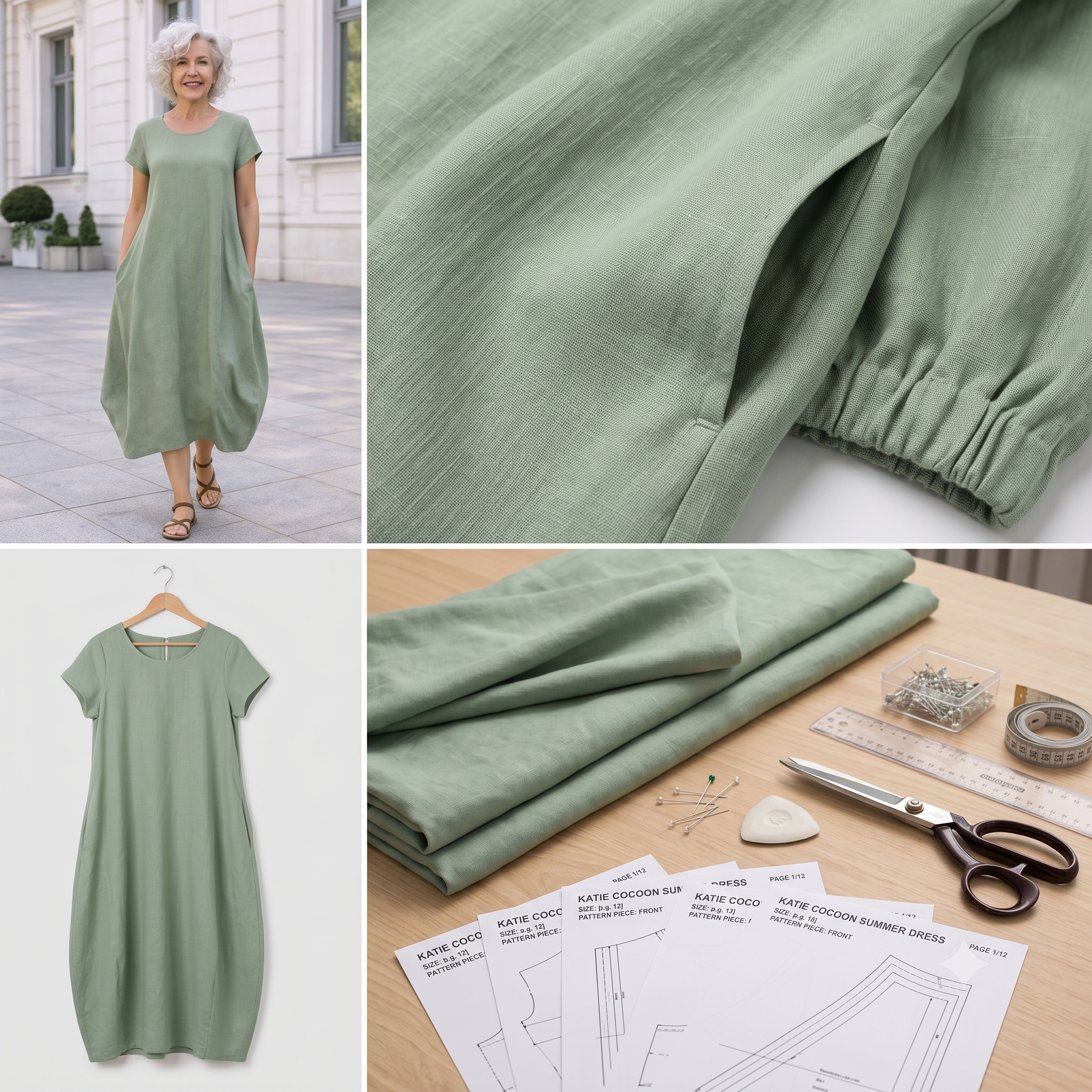 Cocoon Dress Sewing Pattern PDF | Katie Summer Dress Pattern for Women, Round Neck Dress with Pockets, Sizes S-5XL, Instant Download