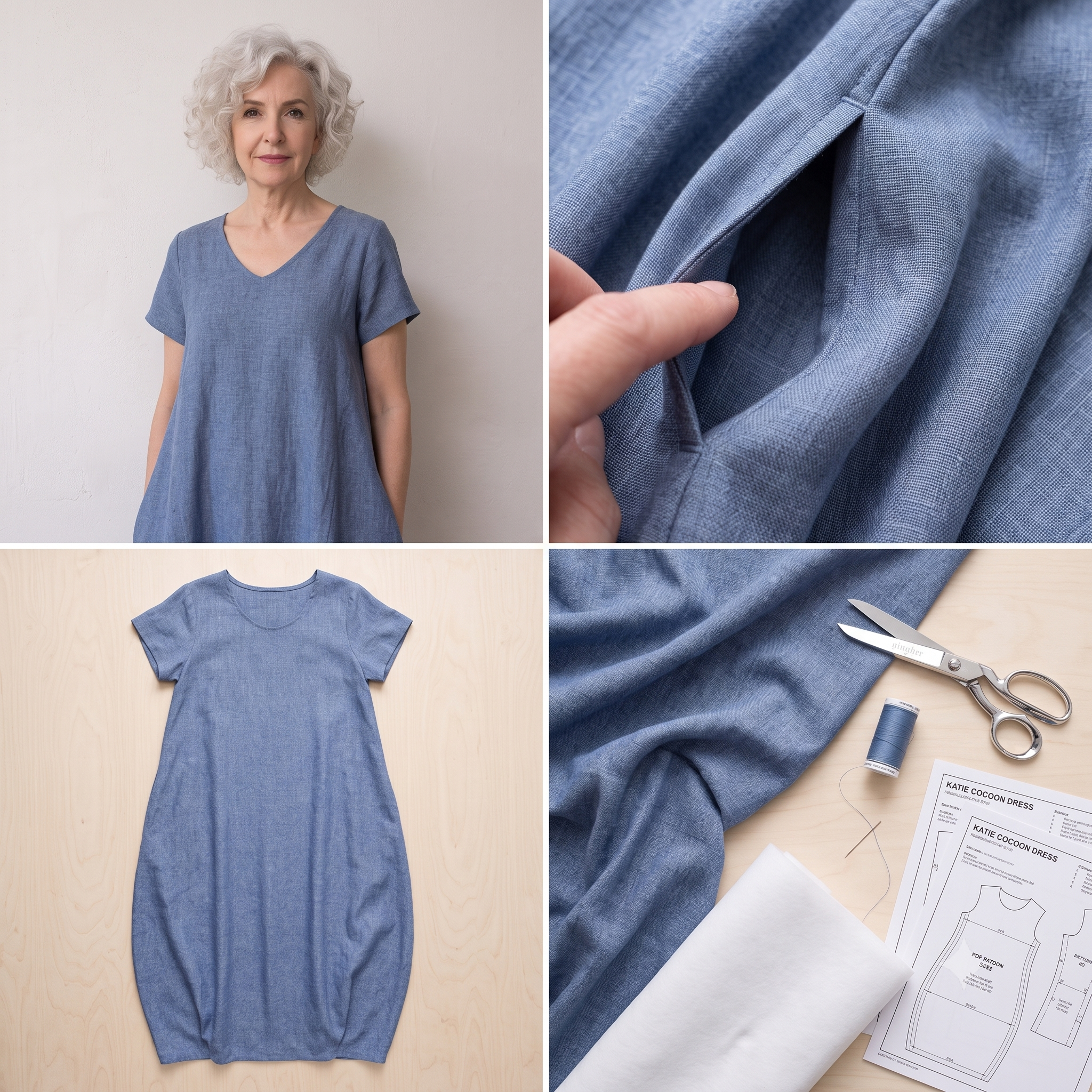 Cocoon Dress Sewing Pattern PDF | Katie Summer Dress Pattern for Women, Round Neck Dress with Pockets, Sizes S-5XL, Instant Download