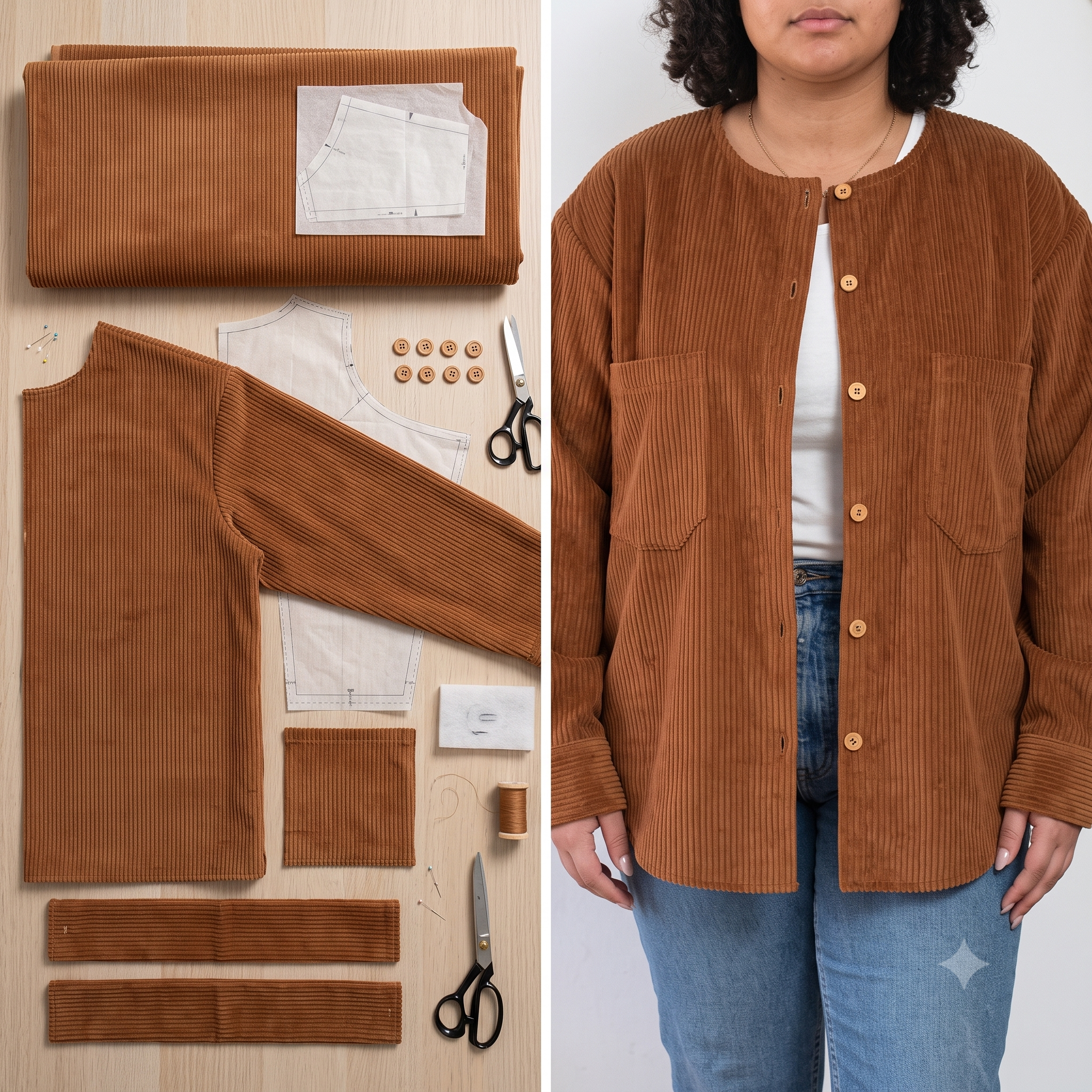 Collarless Shirt PDF Sewing Pattern | Oversized Button Up Shirt with Cuffs and Patch Pockets | XS to XXXL | Digital Sewing Pattern