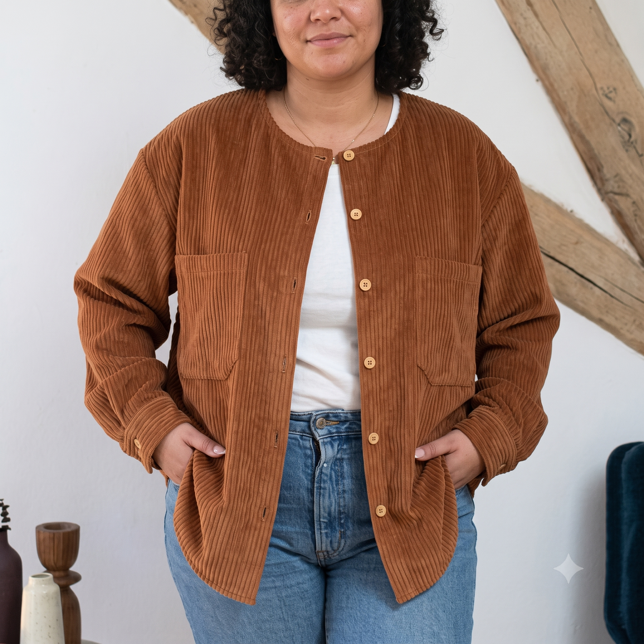 Collarless Shirt PDF Sewing Pattern | Oversized Button Up Shirt with Cuffs and Patch Pockets | XS to XXXL | Digital Sewing Pattern