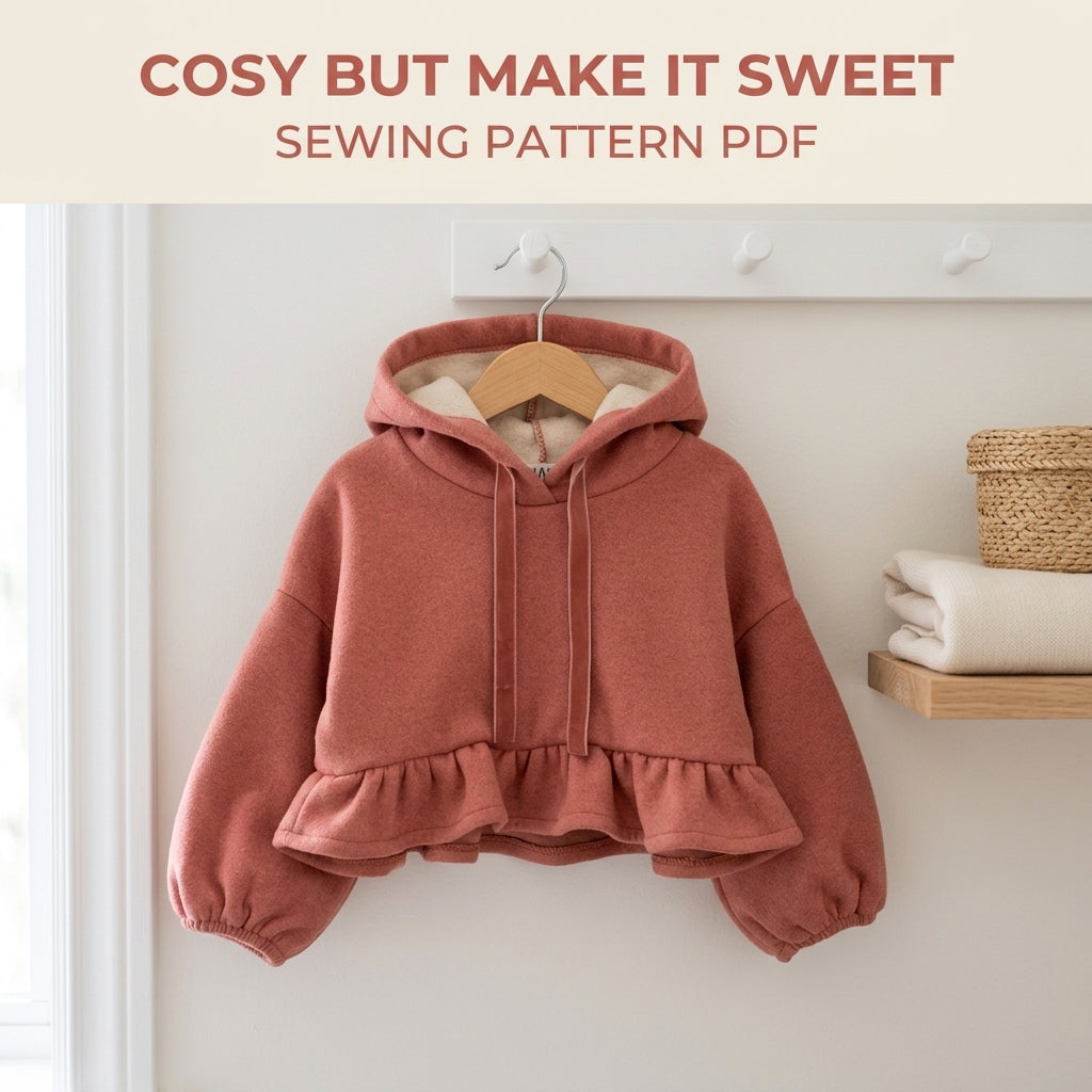 Girls Ruffle Hem Fleece Hoodie Sewing Pattern PDF – Sherpa Lined Ruffle Sweatshirt