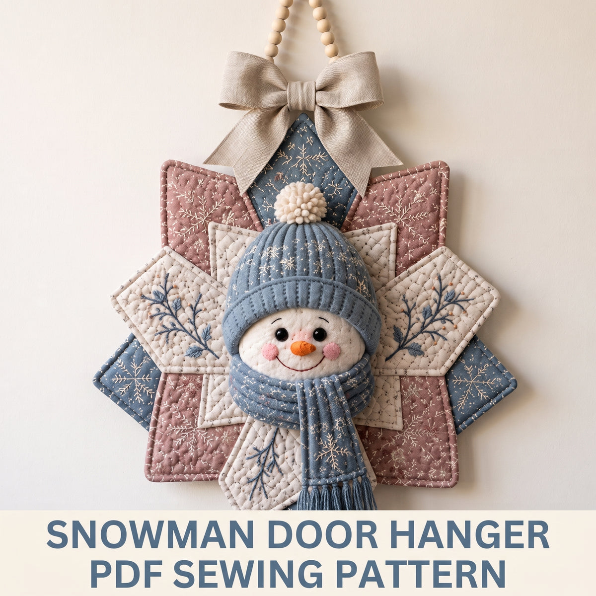 Snowman Door Hanger Sewing Pattern | Quilted Winter Star Wall Hanging, 18.5 inch | No Paper Piecing | 6 Colorways | PDF Download