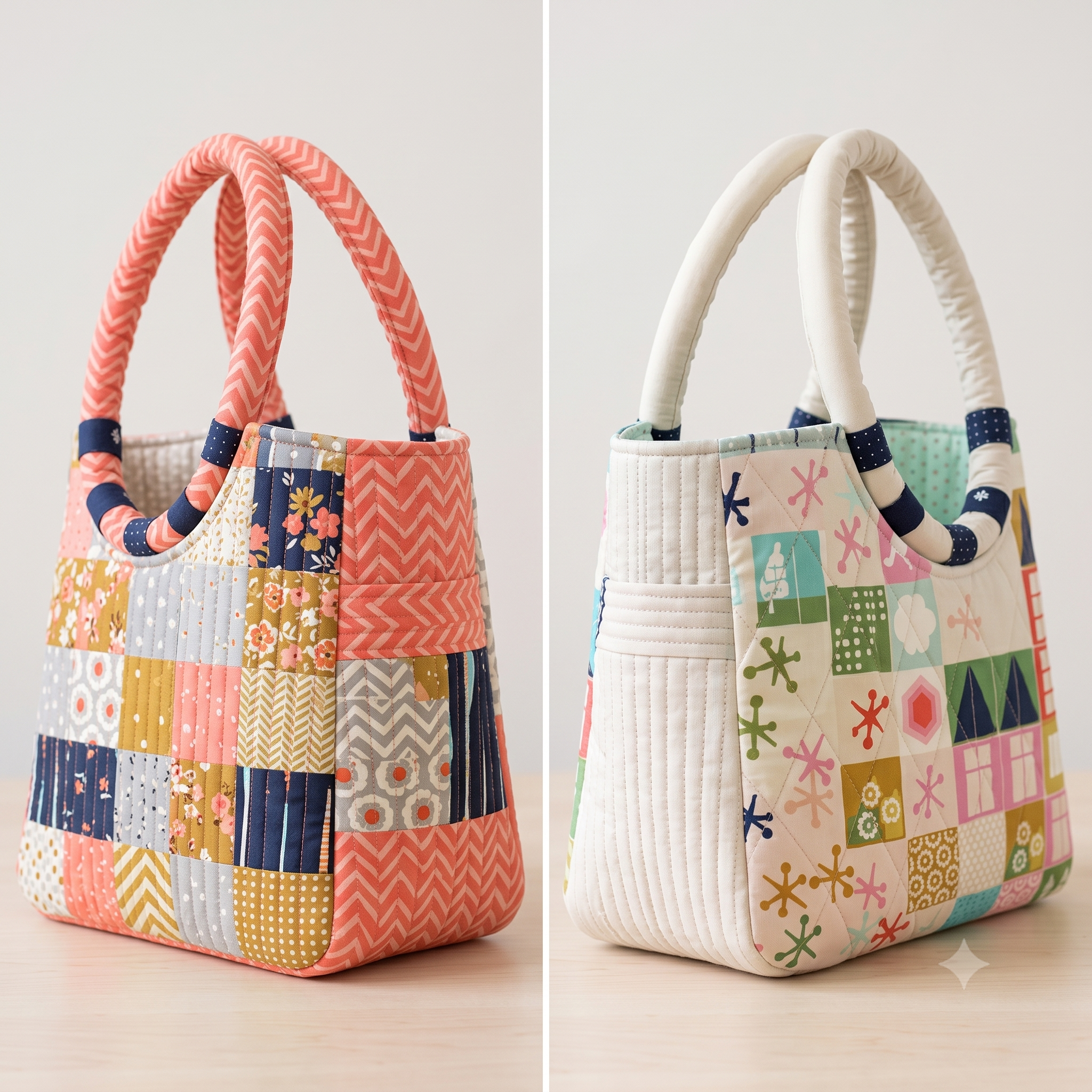 Craft Bag PDF Sewing Pattern | Large Quilted Project Tote with Rope Handles | Pieced or Single Fabric | Instant Download