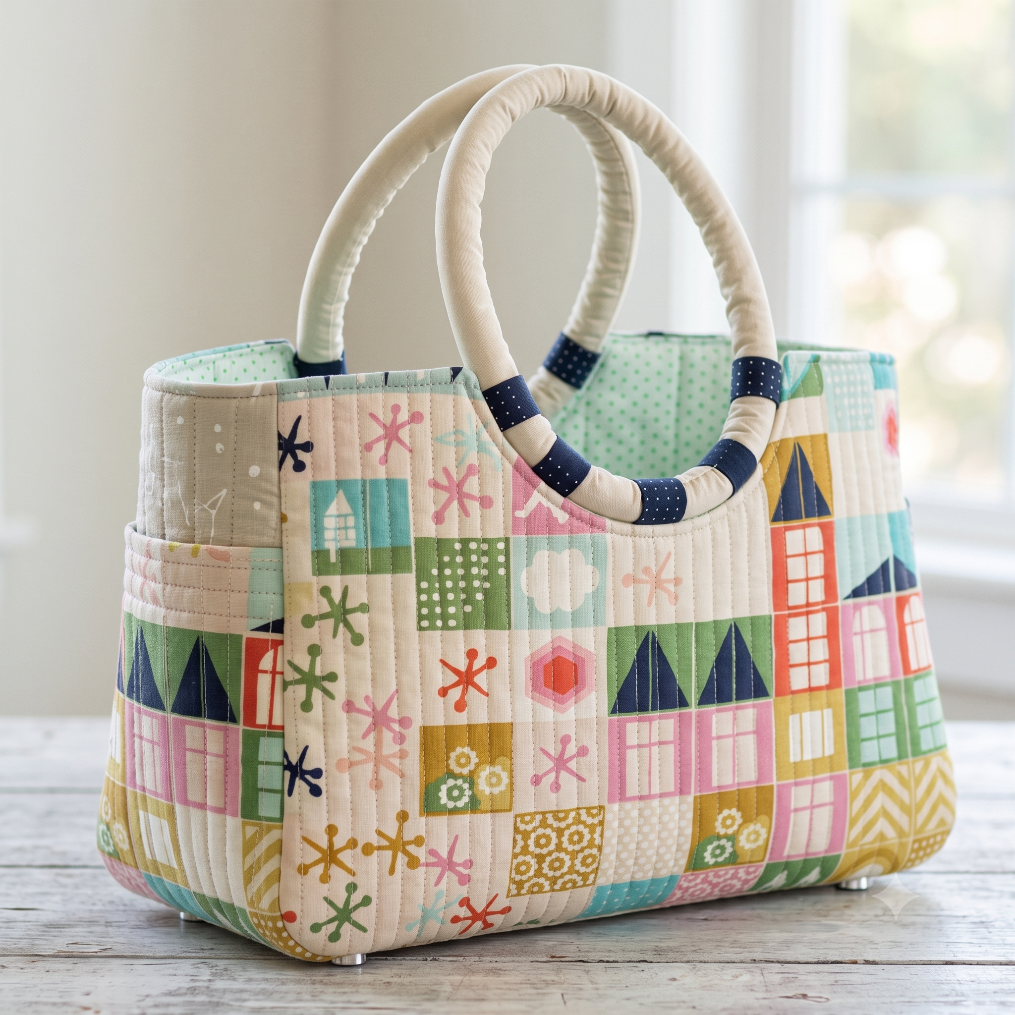 Craft Bag PDF Sewing Pattern | Large Quilted Project Tote with Rope Handles | Pieced or Single Fabric | Instant Download