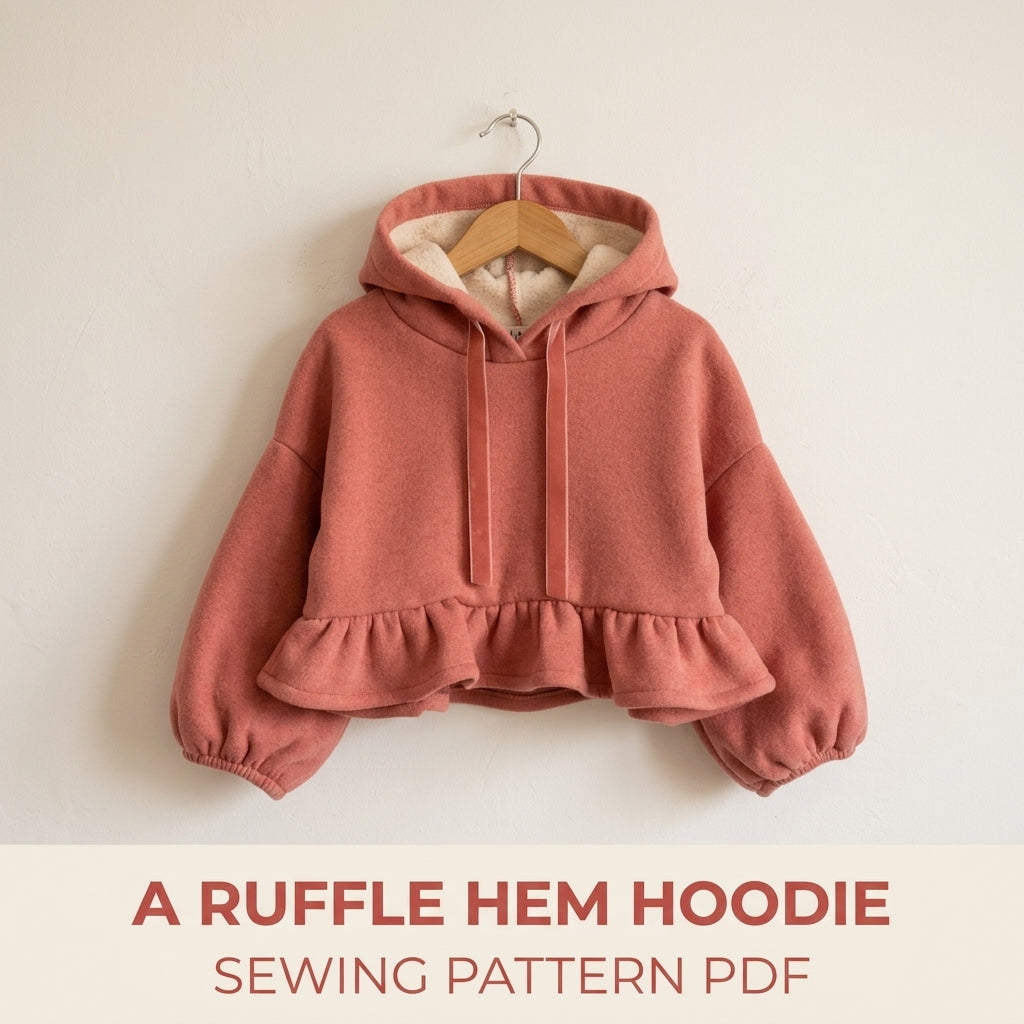 Girls Ruffle Hem Fleece Hoodie Sewing Pattern PDF – Sherpa Lined Ruffle Sweatshirt