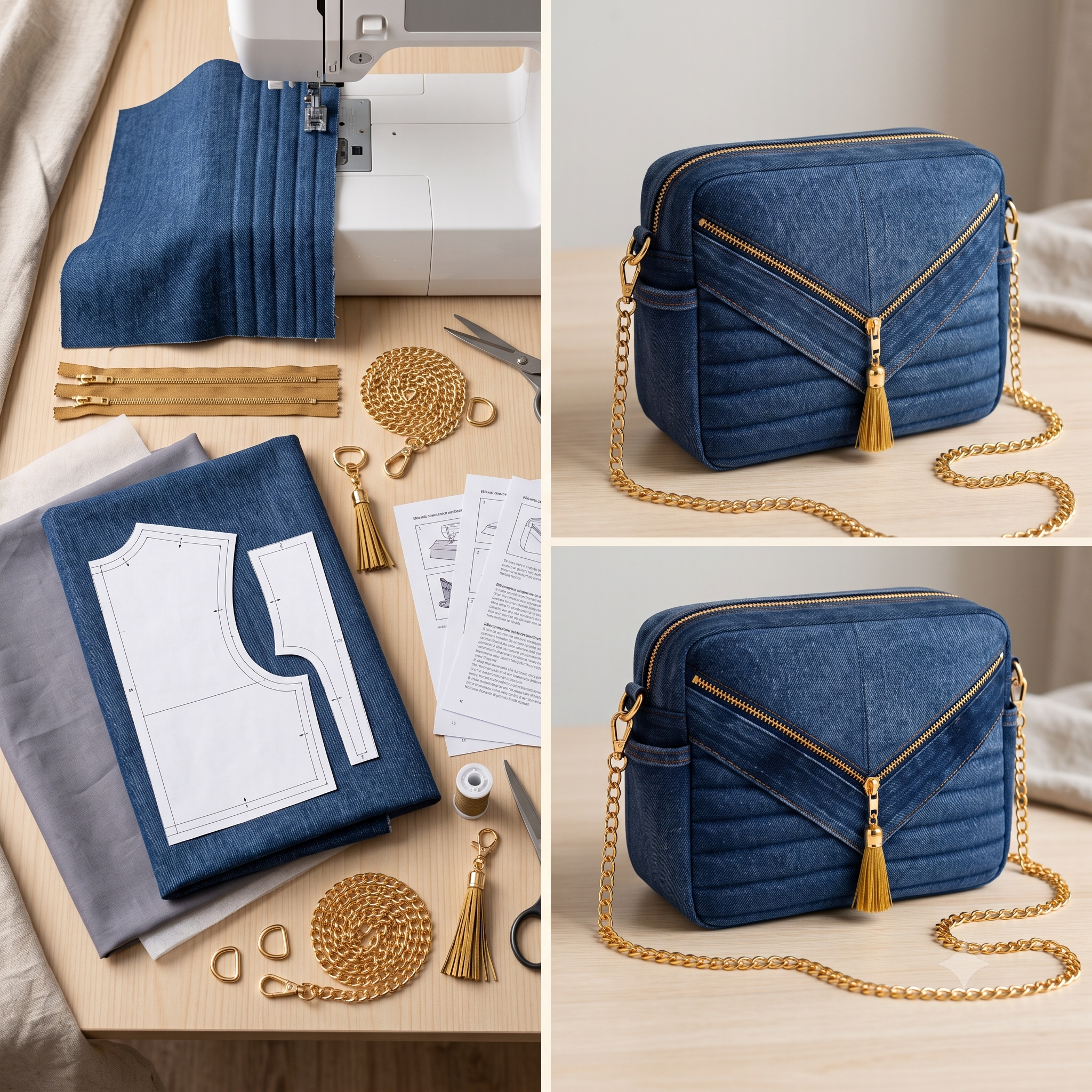 Quilted Denim Crossbody Bag Pattern PDF | Denim Bag Sewing Pattern with Video Tutorial