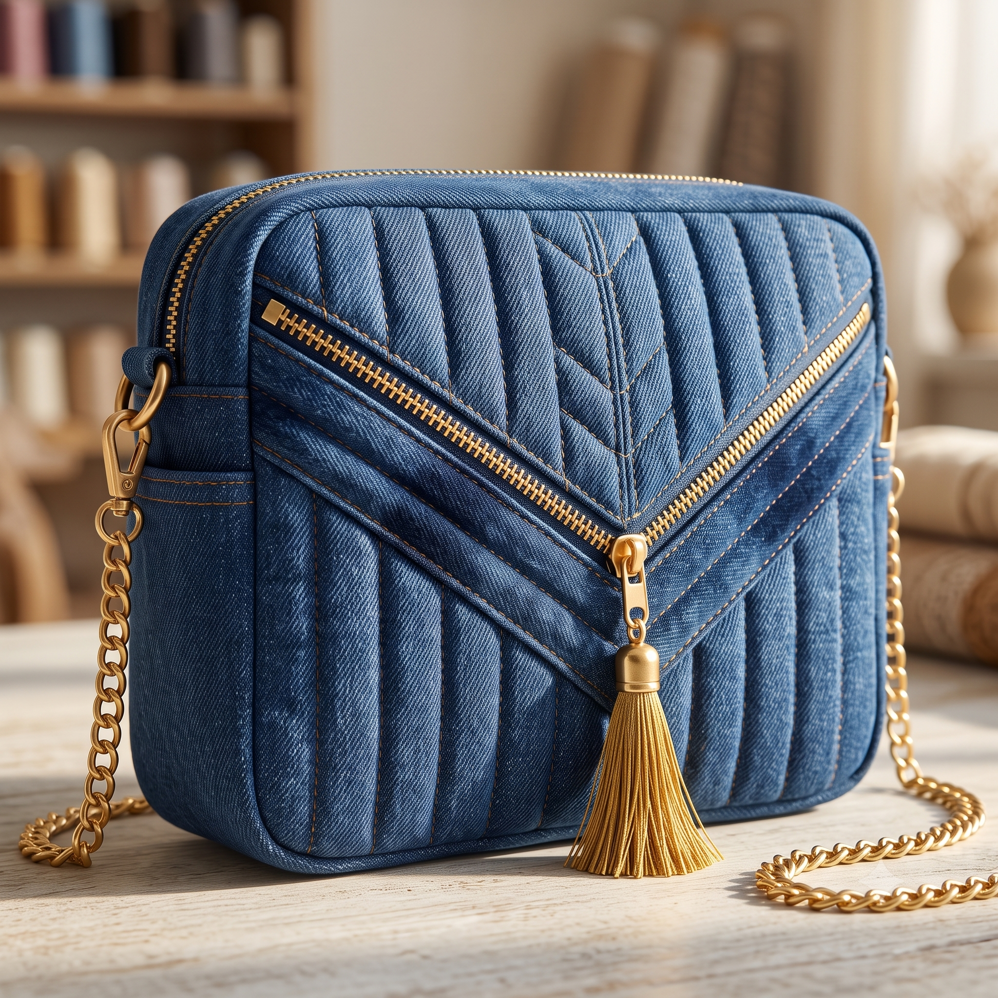 Quilted Denim Crossbody Bag Pattern PDF | Denim Bag Sewing Pattern with Video Tutorial