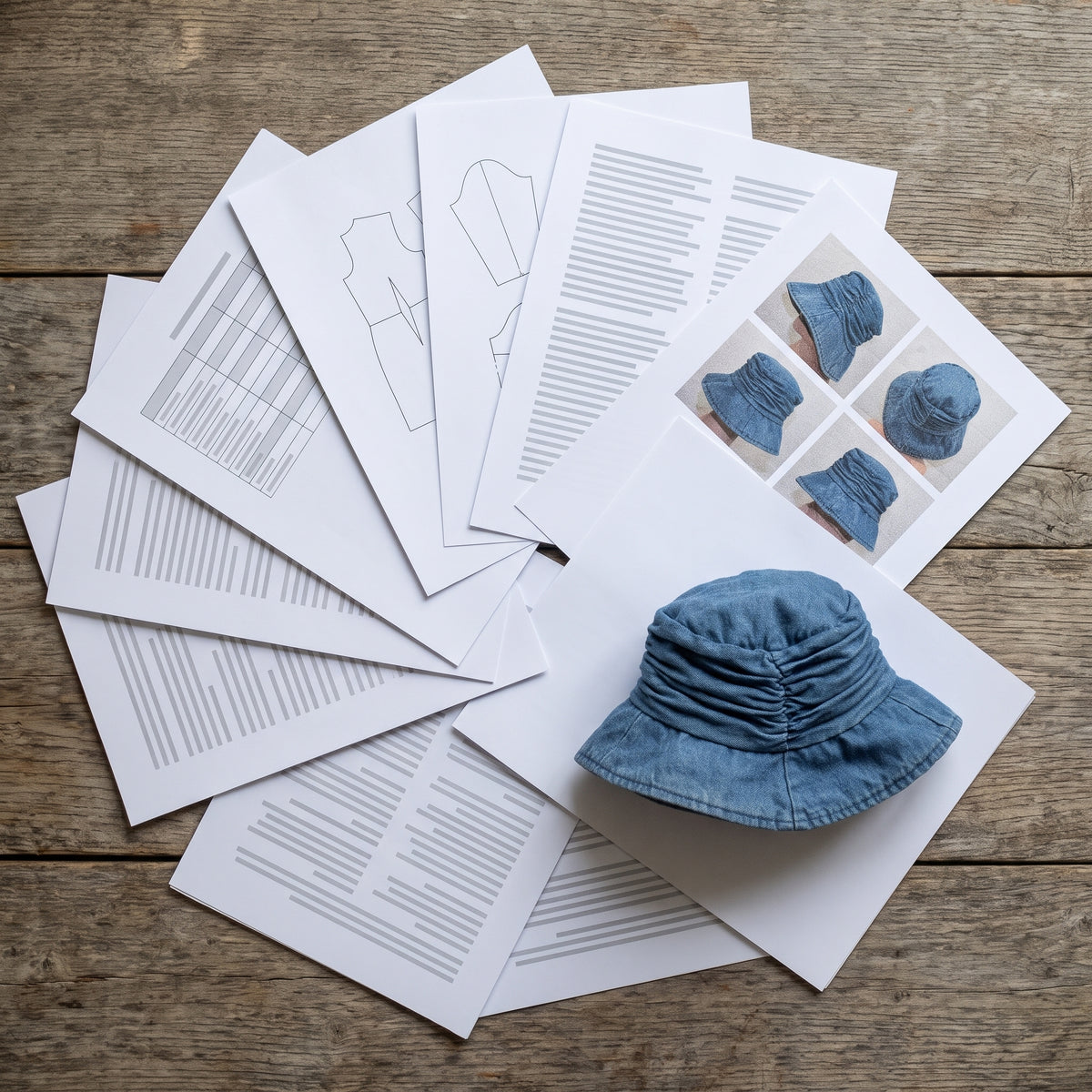 Denim Bucket Hat Pattern, Upcycled Jeans Sun Hat with Ruched Band and Lining, Beginner Sewing Project, PDF