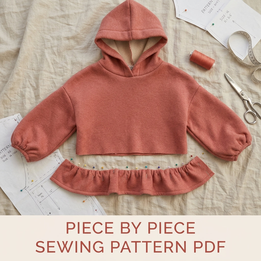 Girls Ruffle Hem Fleece Hoodie Sewing Pattern PDF – Sherpa Lined Ruffle Sweatshirt