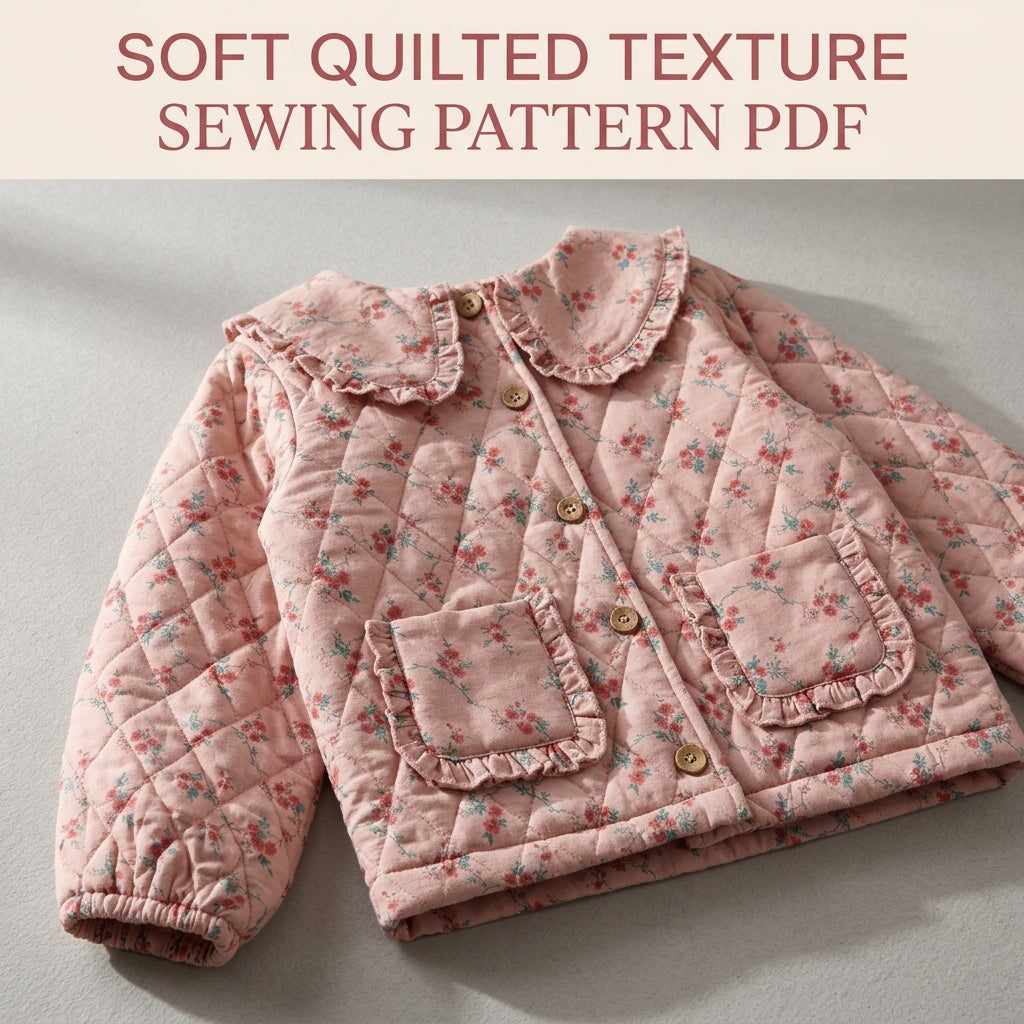 Girls Quilted Jacket Sewing Pattern PDF – Ruffle Collar Floral Jacket