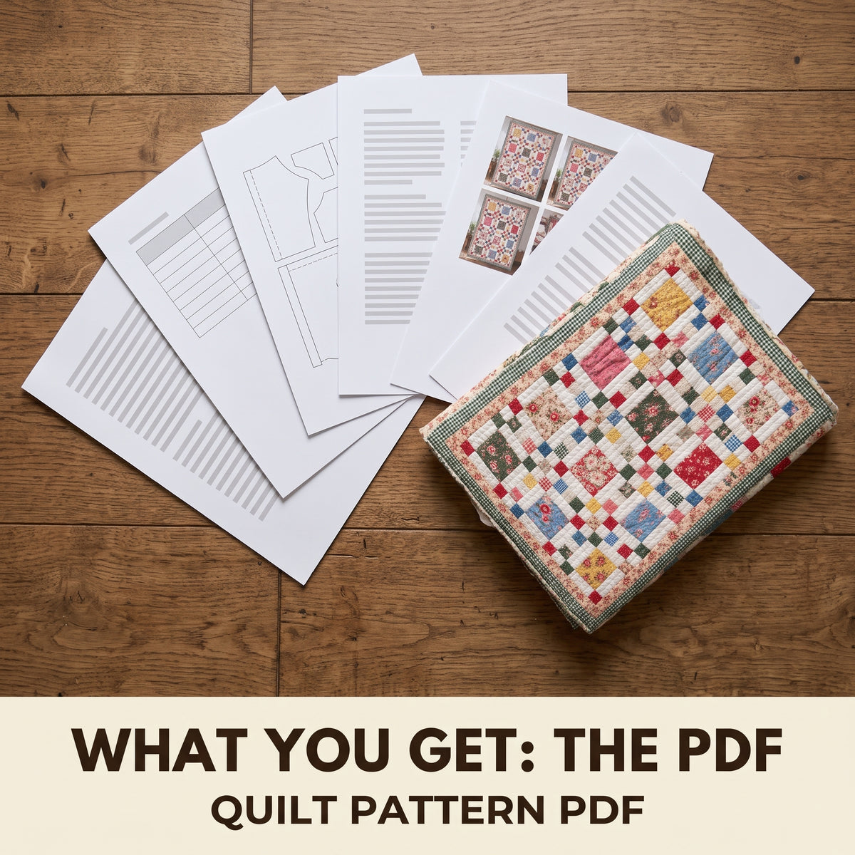 Easy Patchwork Quilt Pattern, Baby Throw Queen and King, Fat Quarter Friendly Floral Quilt, Instant PDF