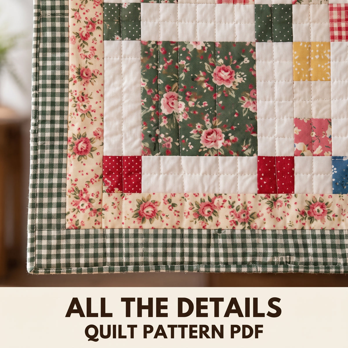 Easy Patchwork Quilt Pattern, Baby Throw Queen and King, Fat Quarter Friendly Floral Quilt, Instant PDF
