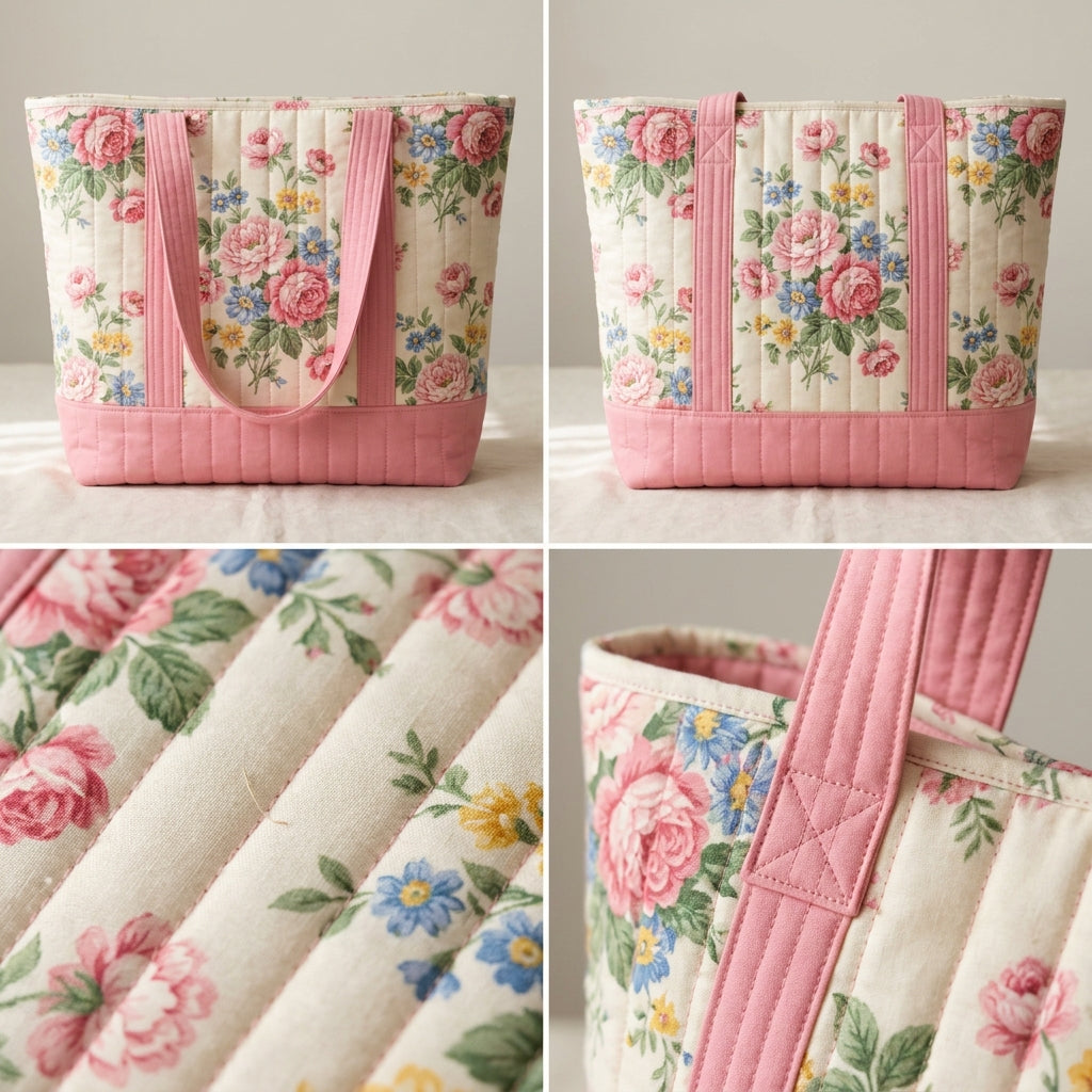 Quilted Tote Bag PDF Sewing Pattern | 3 Sizes Beginner Bag Pattern | No Zipper No Hardware Market Tote | Instant Download