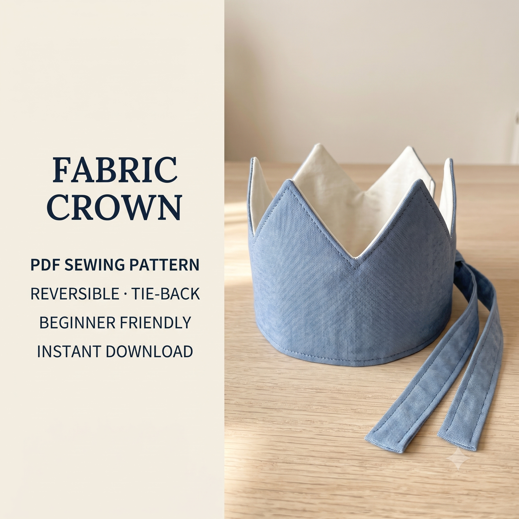 Fabric Crown Sewing Pattern PDF | Reversible Kids Birthday Crown | Beginner Sewing Project | Dress Up Crown Tutorial | Instant Download