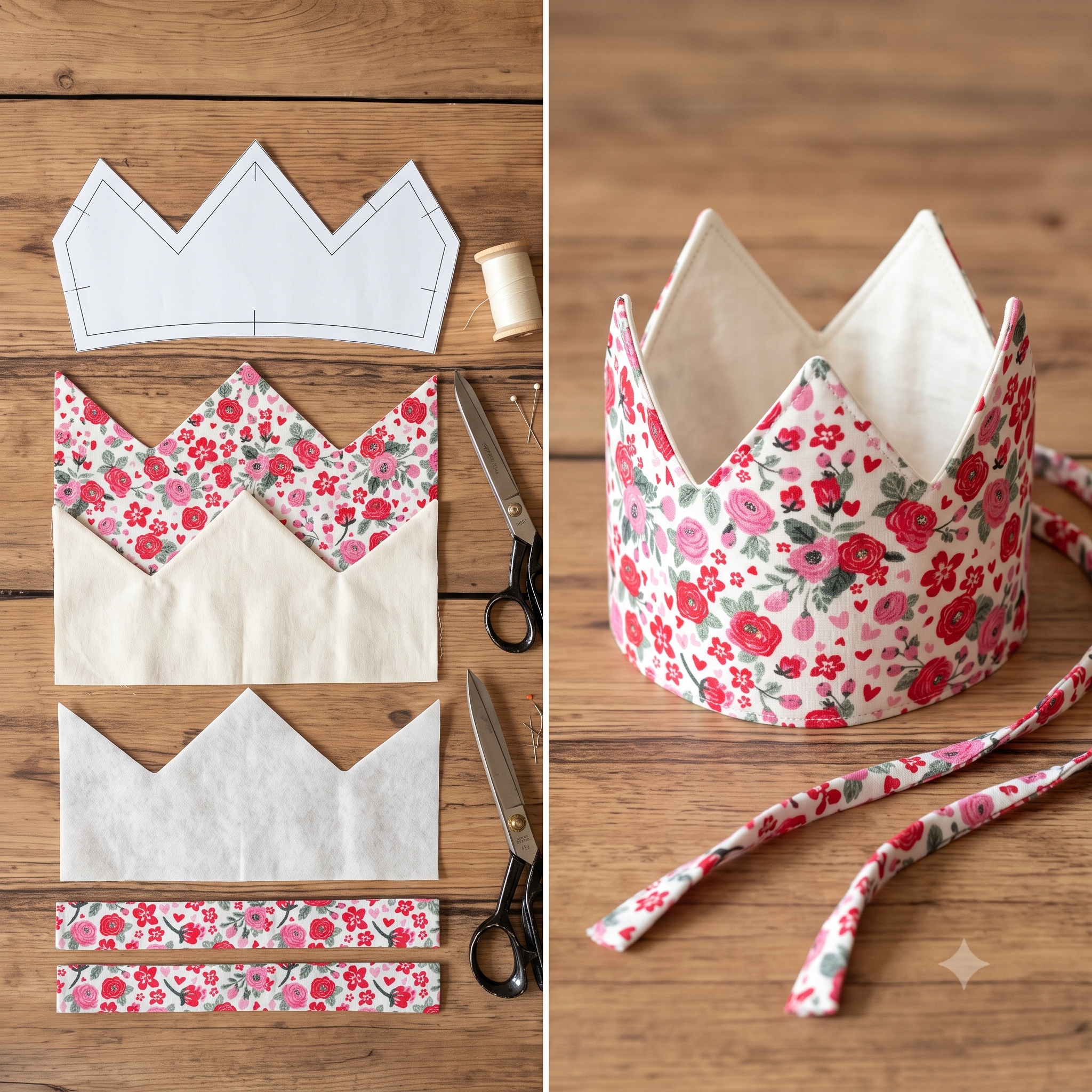 Fabric Crown Sewing Pattern PDF | Reversible Kids Birthday Crown | Beginner Sewing Project | Dress Up Crown Tutorial | Instant Download