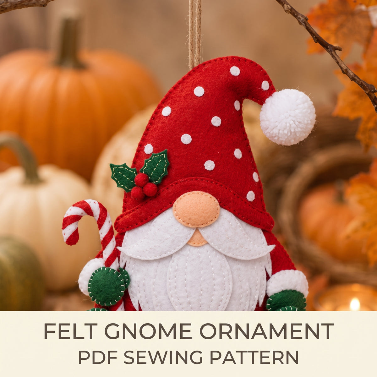 Felt Gnome Christmas Ornament PDF Sewing Pattern | Hand Sewn Tree Decoration, Beginner Friendly