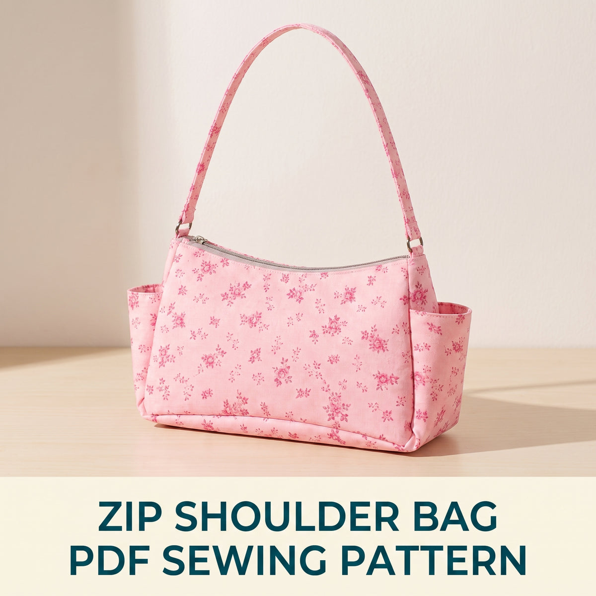 Small Shoulder Bag Sewing Pattern | Zip Top with Two Side Pockets | 24 x 12.5 x 8 cm | A4 & US Letter PDF | Instant Download